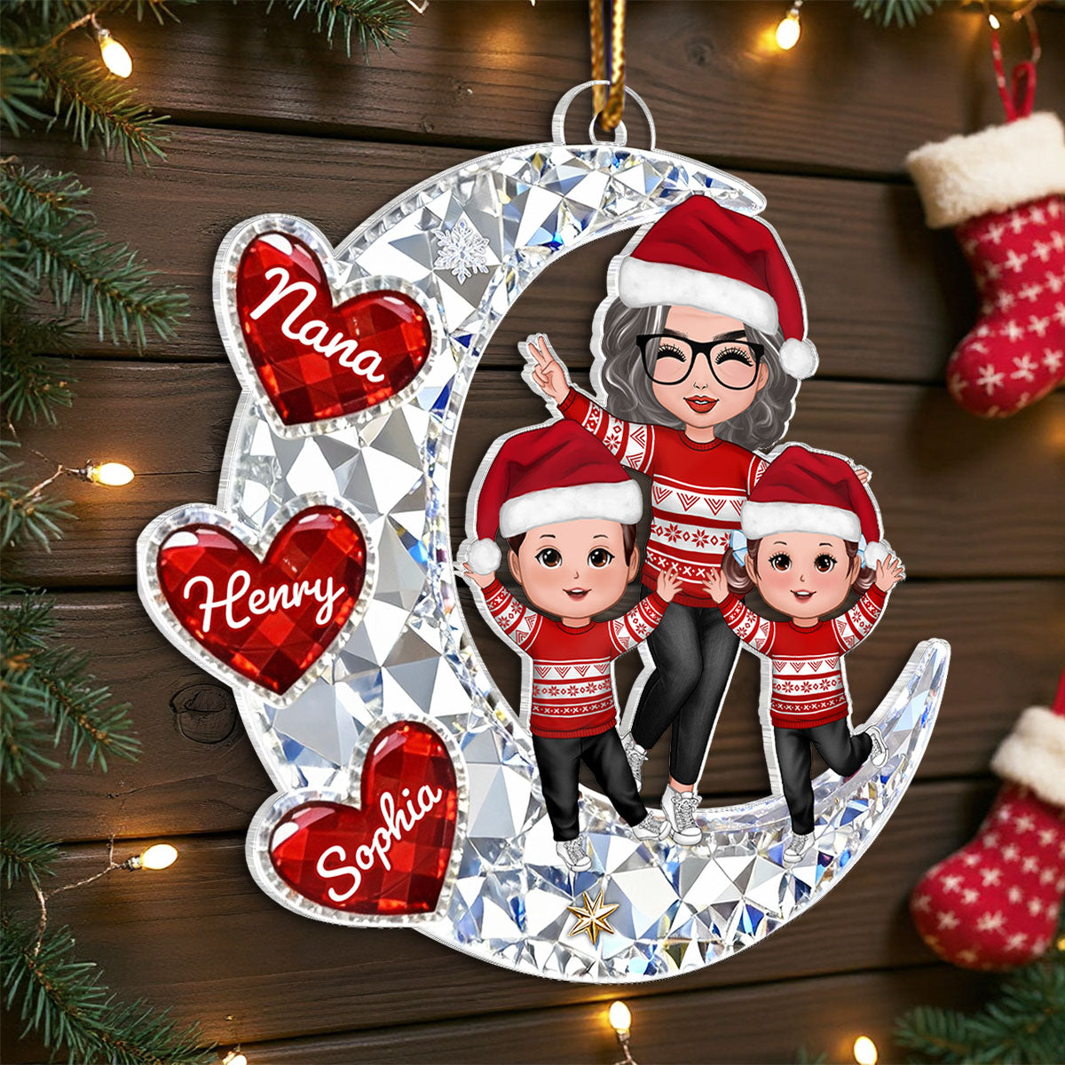 3D Crystal Effect Happy Grandma Grandkids - Personalized Acrylic Ornament - Christmas Gift for Grandma, Grandkids