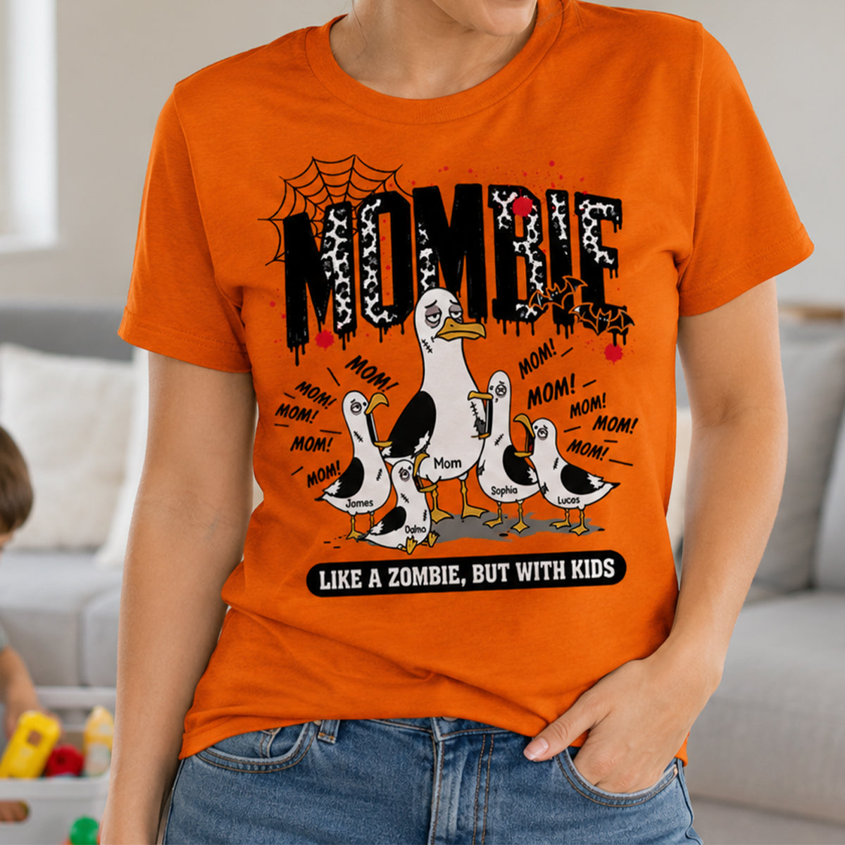 Mombie Like a Zombie But with Kids - Personalized Shirt - Funny Halloween Gift for Mom, Fall Trendy Tee