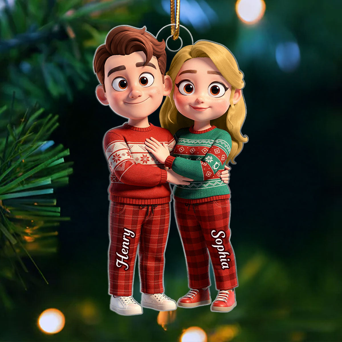 Cartoon Couple Standing Together - Personalized Acrylic Ornament - Christmas Gift for him, Gift for her