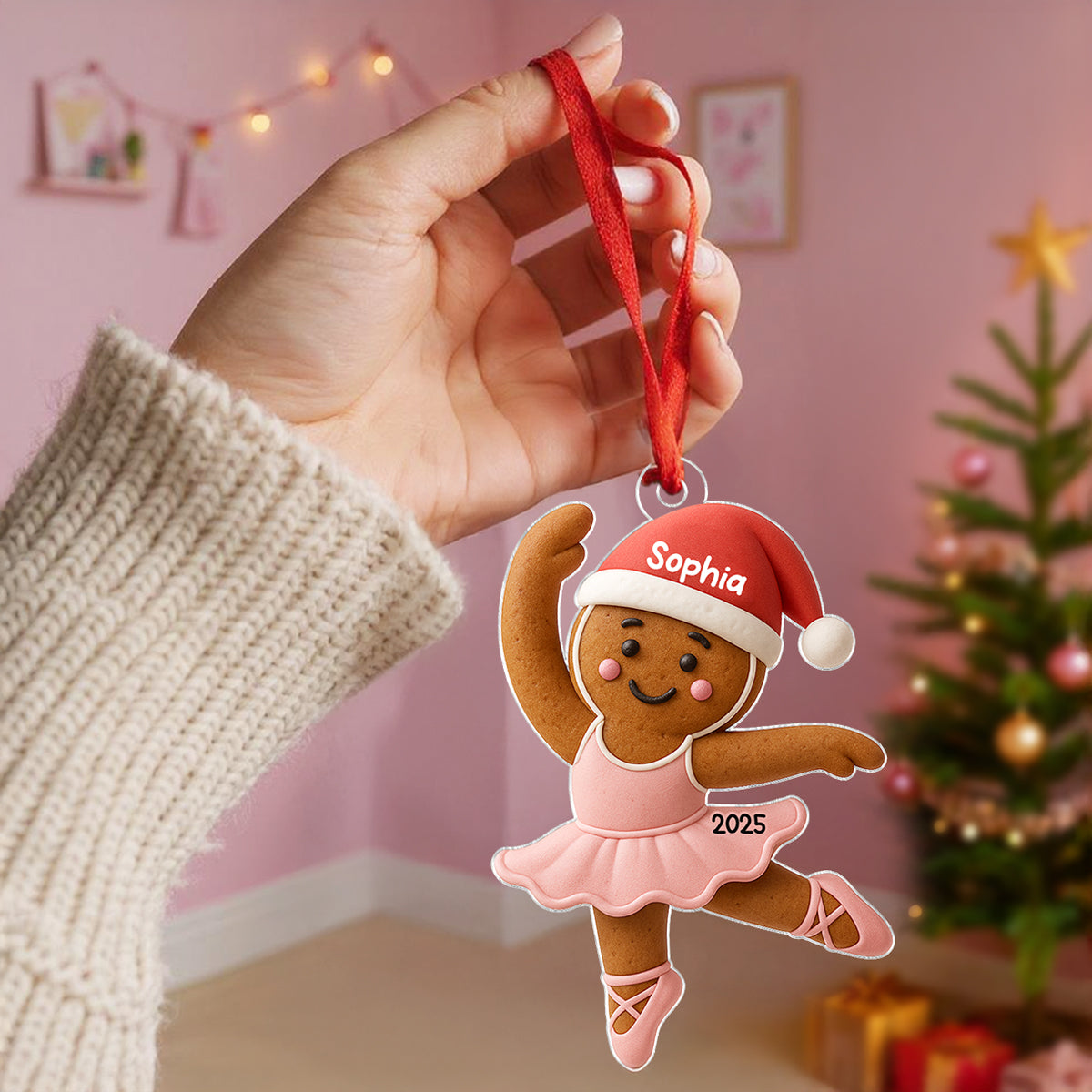 Gingerbread Balletina Dance - Personalized Acrylic Ornament - Unique Christmas Gift For Little Girl, Daughter