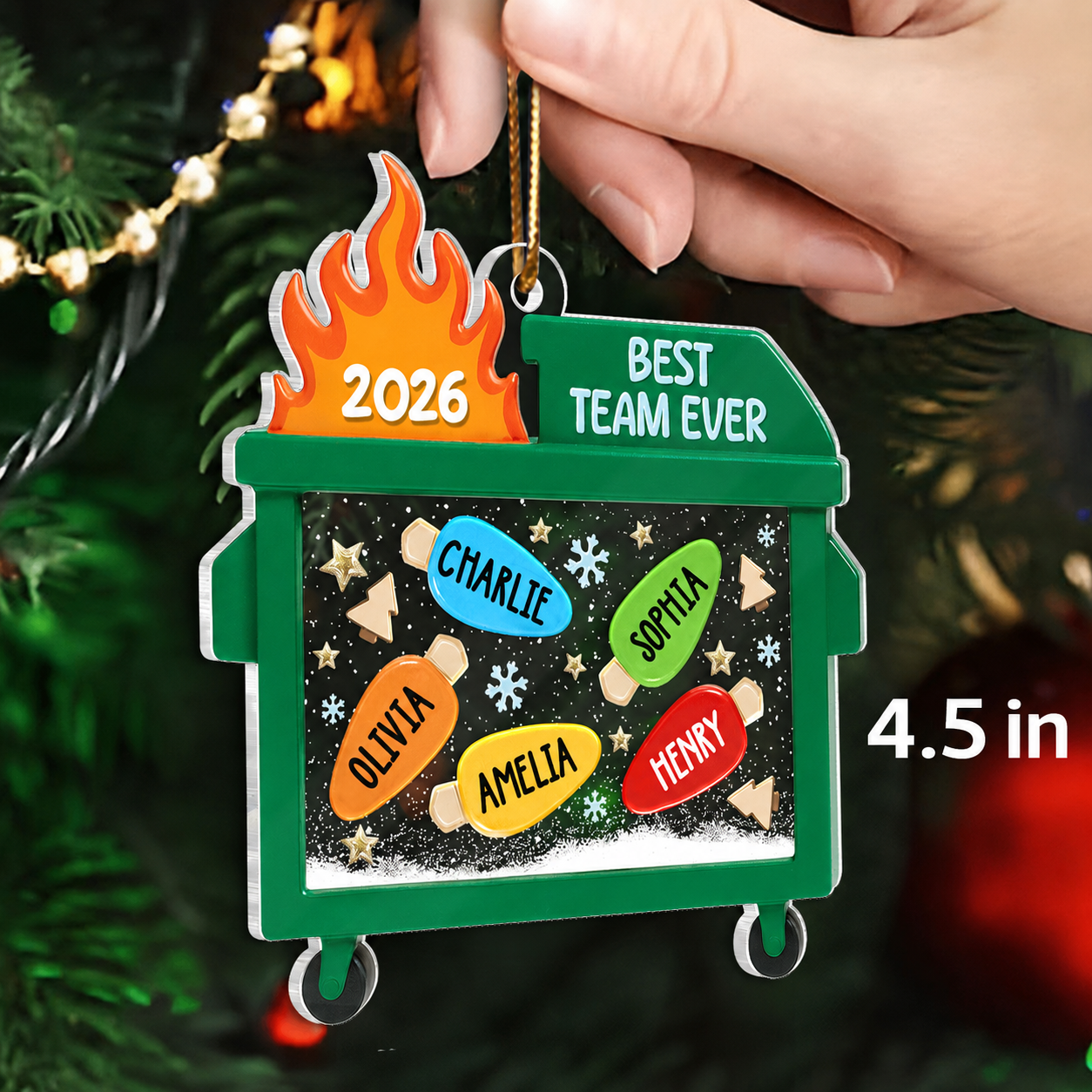 Dumpster Fire Best Team Ever - Personalized Acrylic Ornament - Funny Christmas Gift, White Elephant Gift for Coworkers