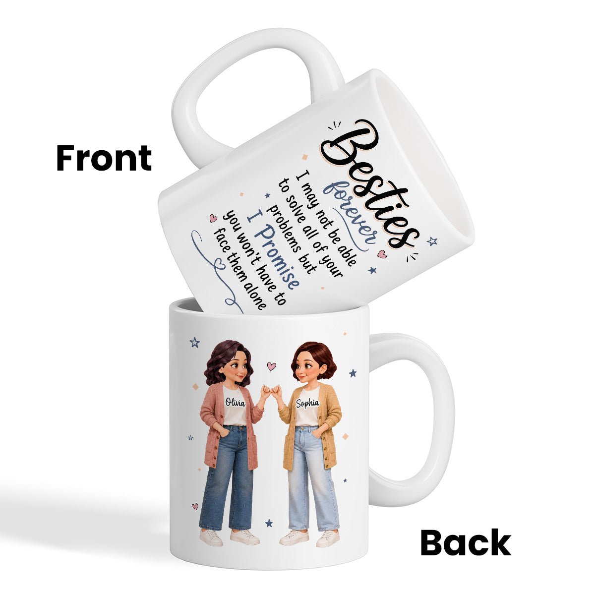 Pretty Besties Forever Pinky Promise Will Be Friends Until We Senile - Personalized Mug - Friendship Keepsake