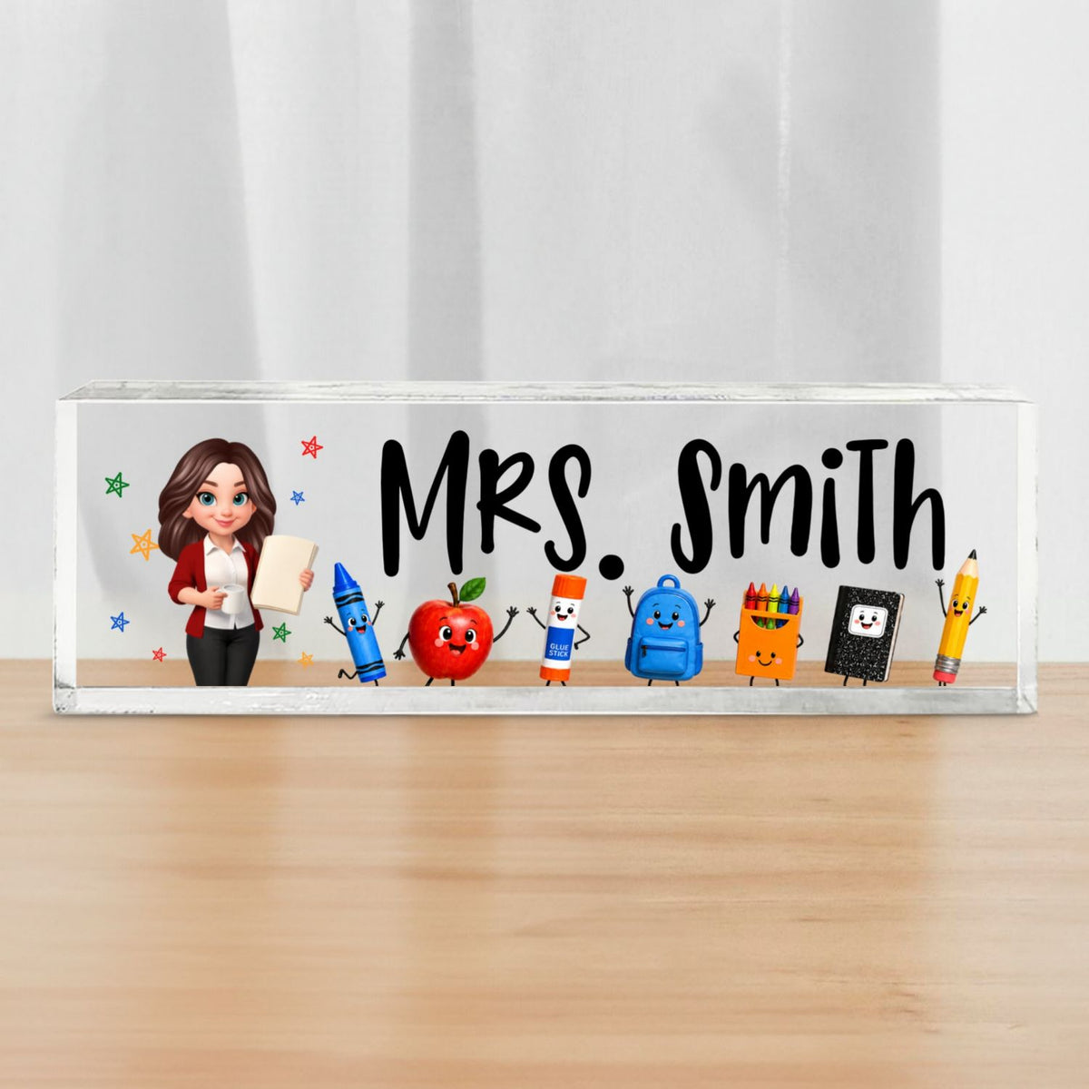 Funny Teacher Life Happy School Suppliers Friends - Personalized Acrylic Desk Name Plate - Back To School Gift For Teacher