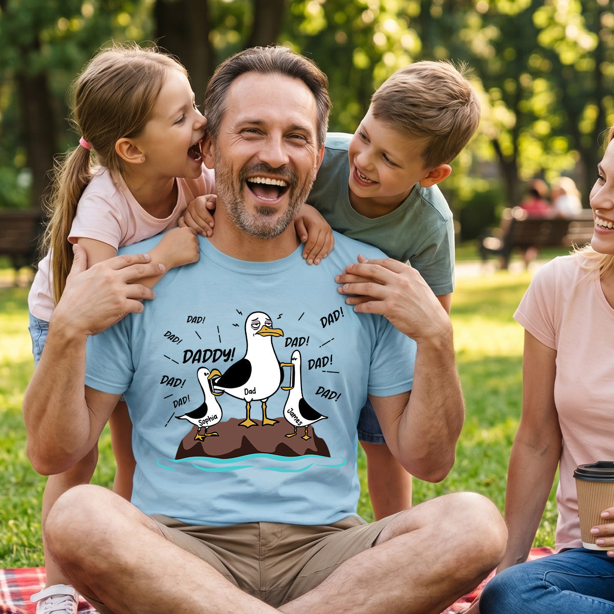 Seagull Dad! Dad! Dad! Tired Seagull & Kids Custom Name - Personalized Shirt - Funny Father's Day Gift For Dad, Husband