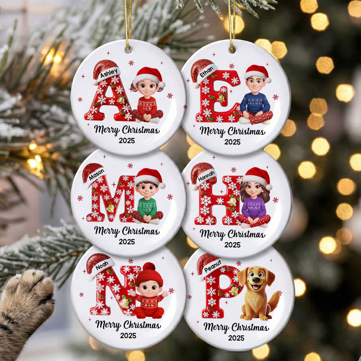 Family Member Christmas Festive Initial Name - Personalized Ceramic Ornament