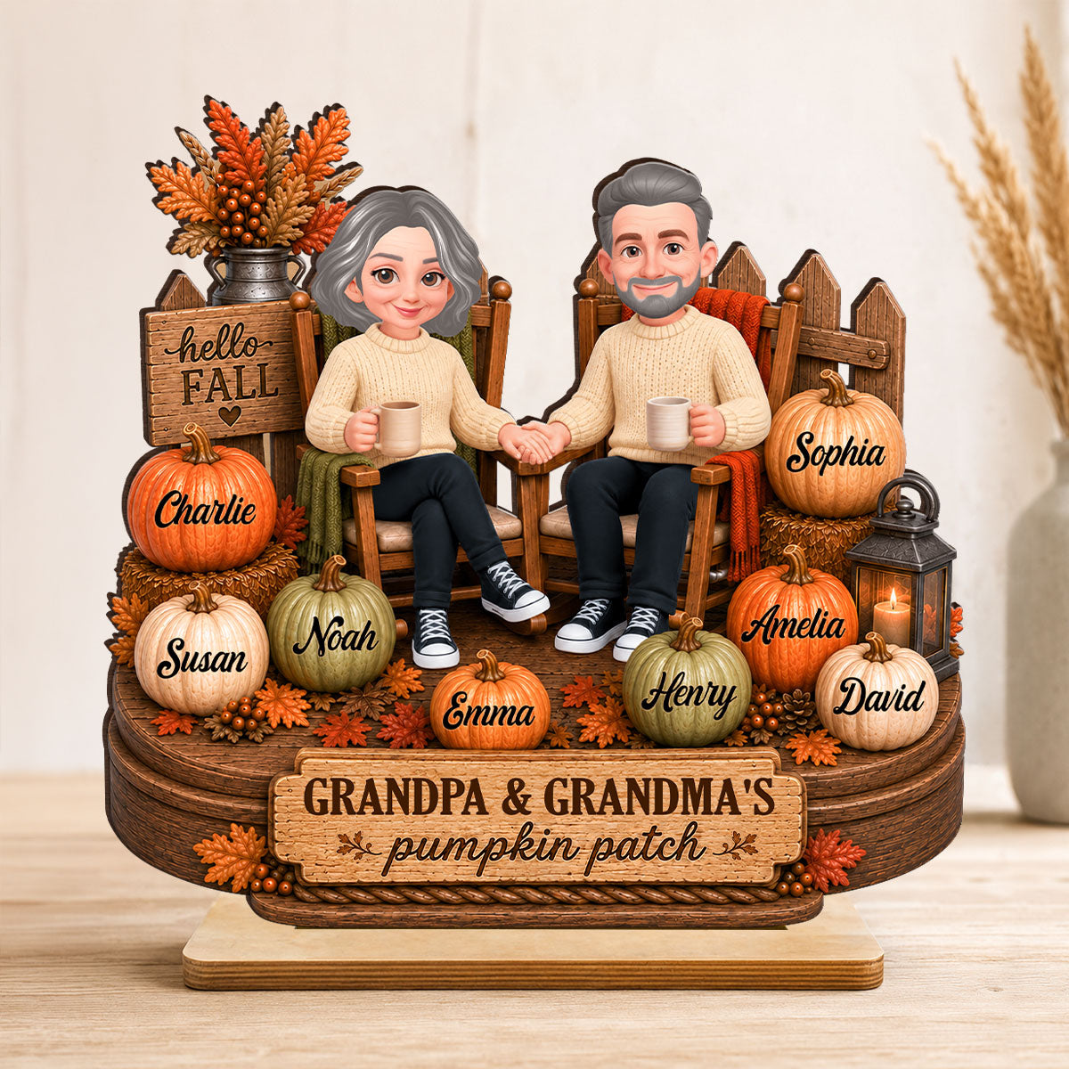 Grandpa & Grandma's Pumpkin Patch - Personalized 2-Layered Wooden Plaque - Cozy Fall Decor for Grandparents
