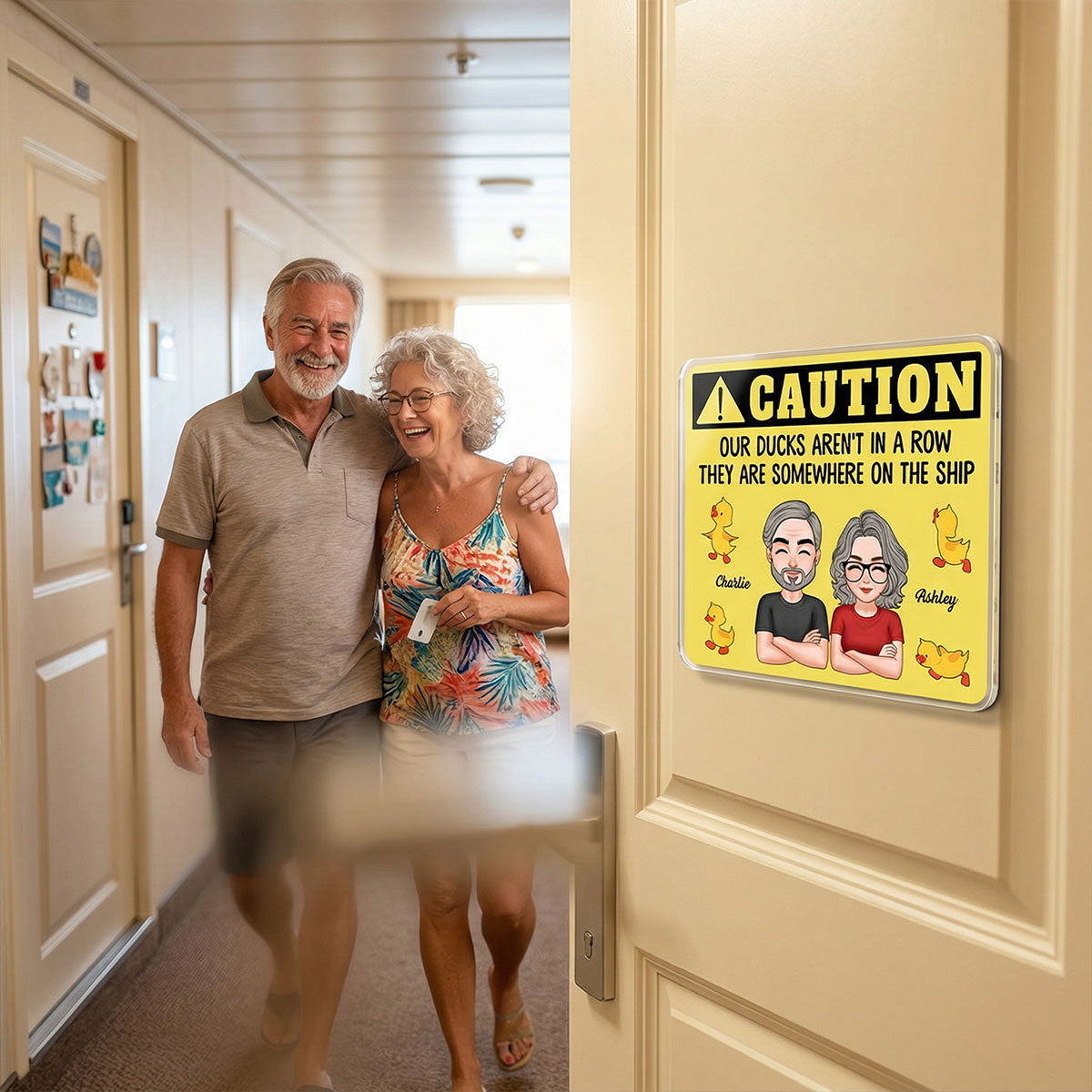 Caution My Ducks Somewhere On The Ship - Personalized Cruise Ship Door Magnet - Cruise Ship Door Decorations