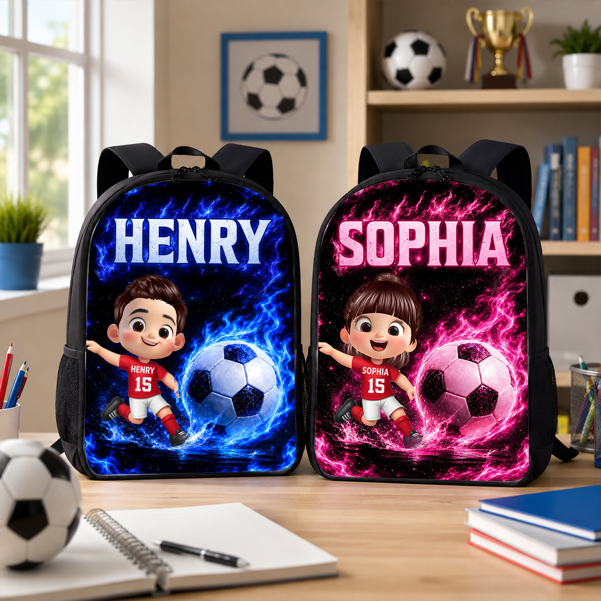 Soccer Trendy Design Backpack for Boys Girls - Personalized Backpack - Back to School Gift for Daughter, Son
