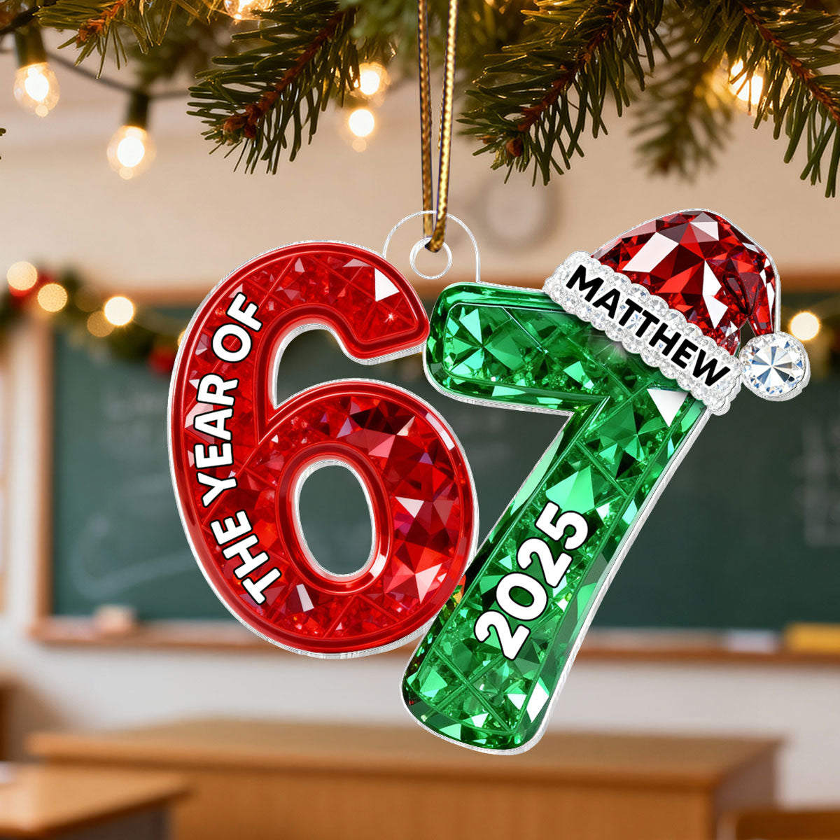 3D Effect Flat 67 Six Seven 2025 Slang Christmas - Personalized Acrylic Ornament - Funny Christmas Gift For Teen, Grandkid, Gen Alpha