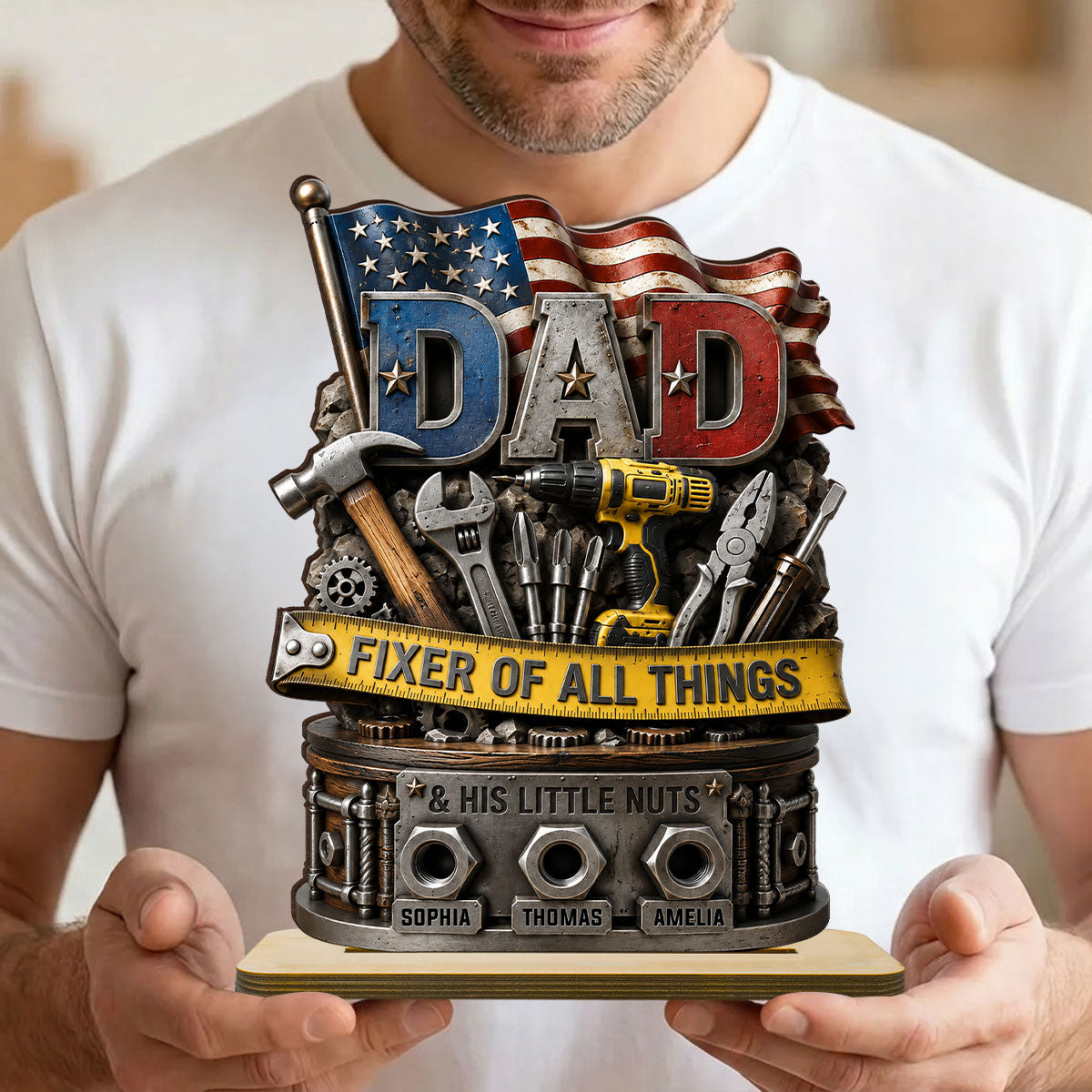 Dad Fixer of All Things Master Handyman- Personalized 2-Layered Wooden Plaque -  Gift for Dad, Husband