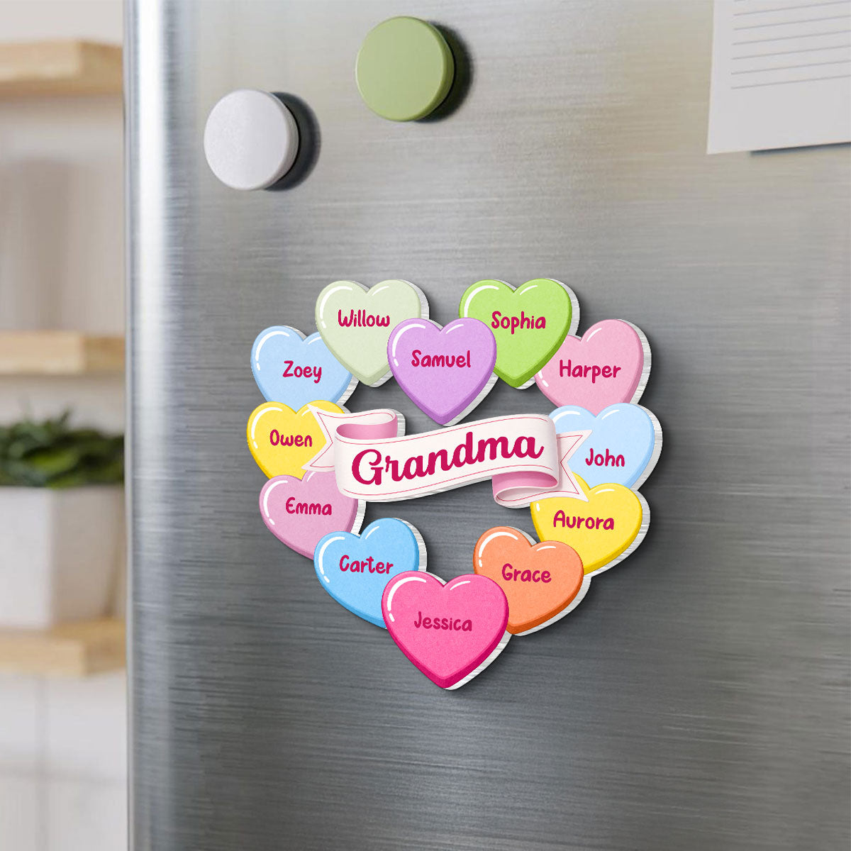 Grandma's Sweethearts Conversation Hearts Grandkids Names Valentine's Day - Personalized Acrylic Fridge Magnet
