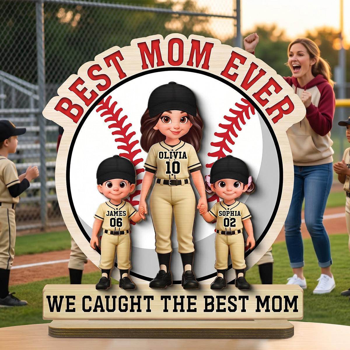 Best Mom Ever Baseball Mom & Kids - Personalized 2-Layered Wooden Plaque - Mother's Day Gift For Mom