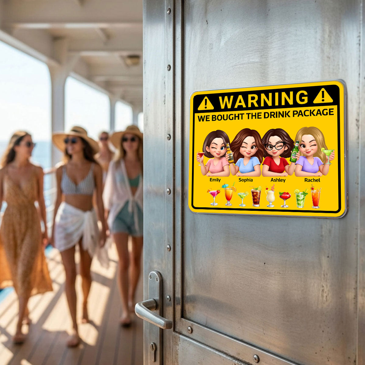 Friends Girls Trip Warning Caution We Bought The Drink Package - Personalized Cruise Ship Door Magnet - Cruise Decorations Magnet, Summer Drink Package Cruise Magnet