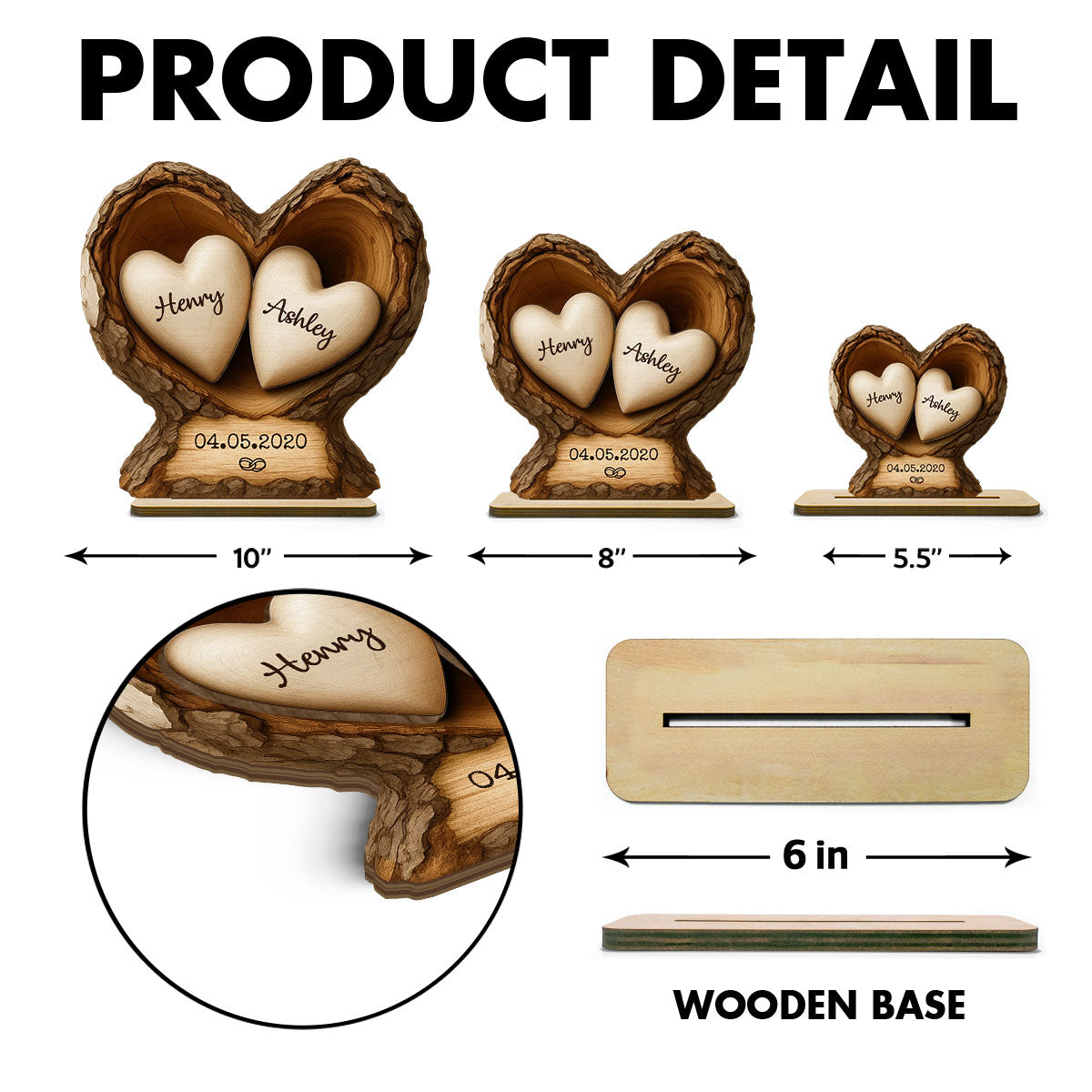 Custom Wooden Tree Hole Heart - Personalized Wooden Plaque - Gift for Couple