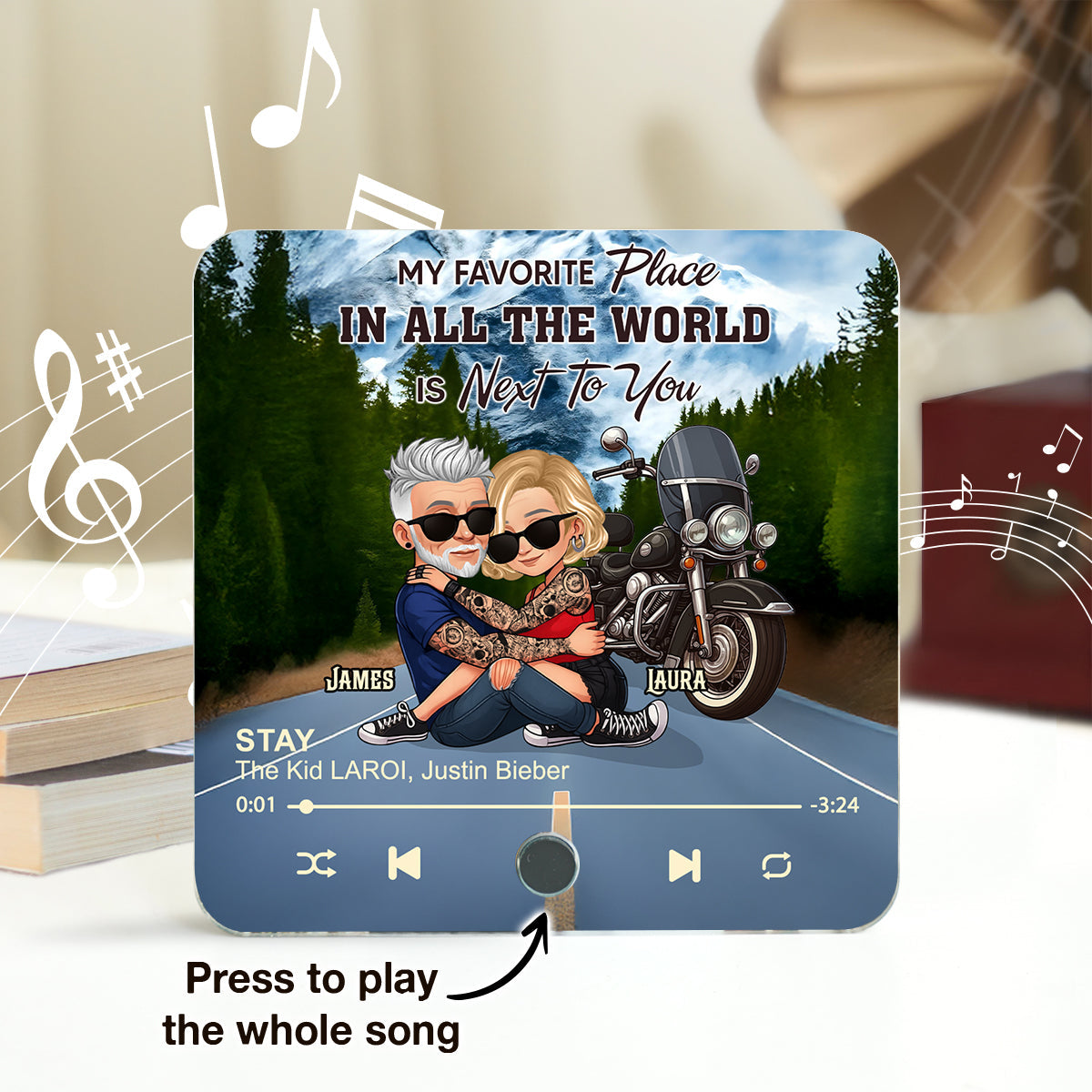 Bikers Couple Riding Partners for Life - Personalized Music Fridge Magnet - Gift for Him, Gift for Her