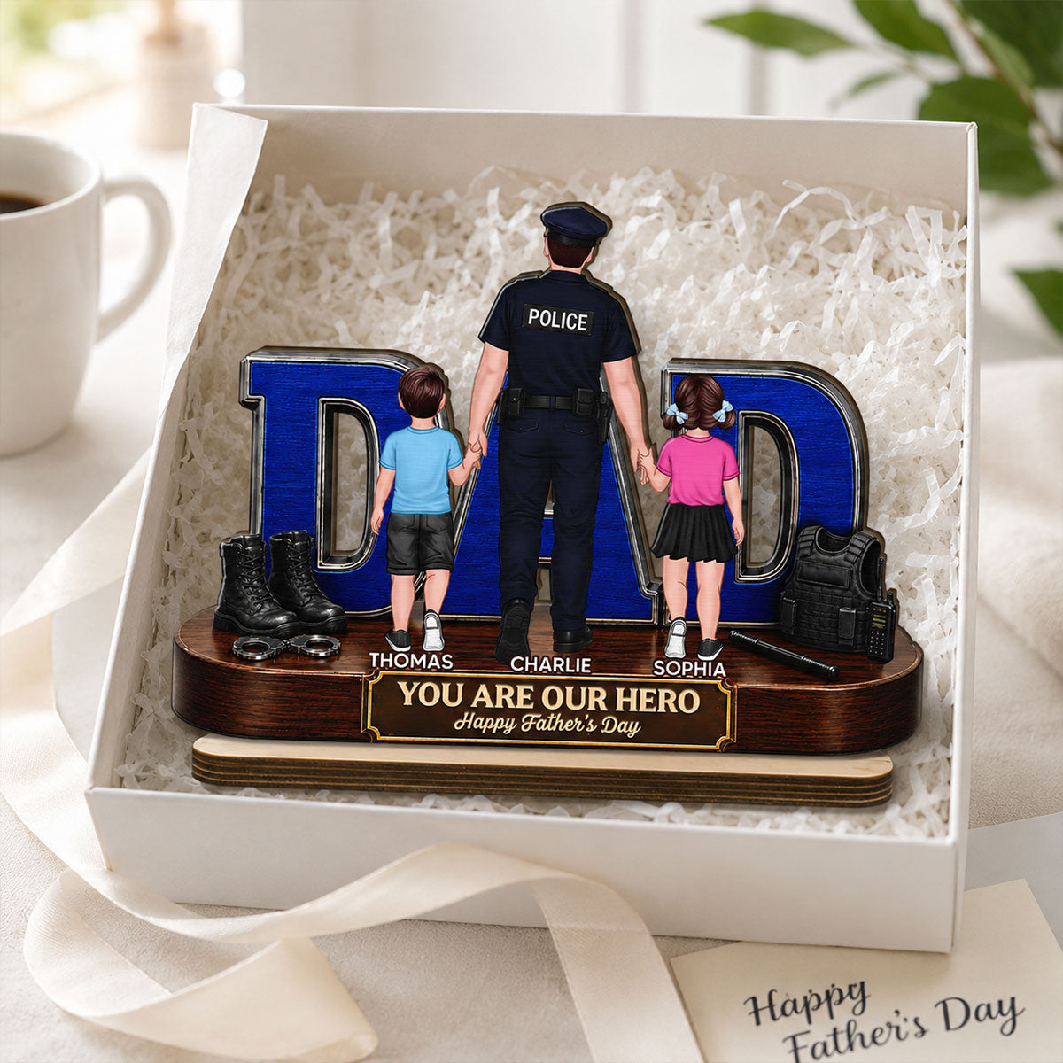 Proud American Police Dad You Are Our Hero - Personalized 2-Layered Wooden Plaque - Unique Trending  Gift For Dad, Husband