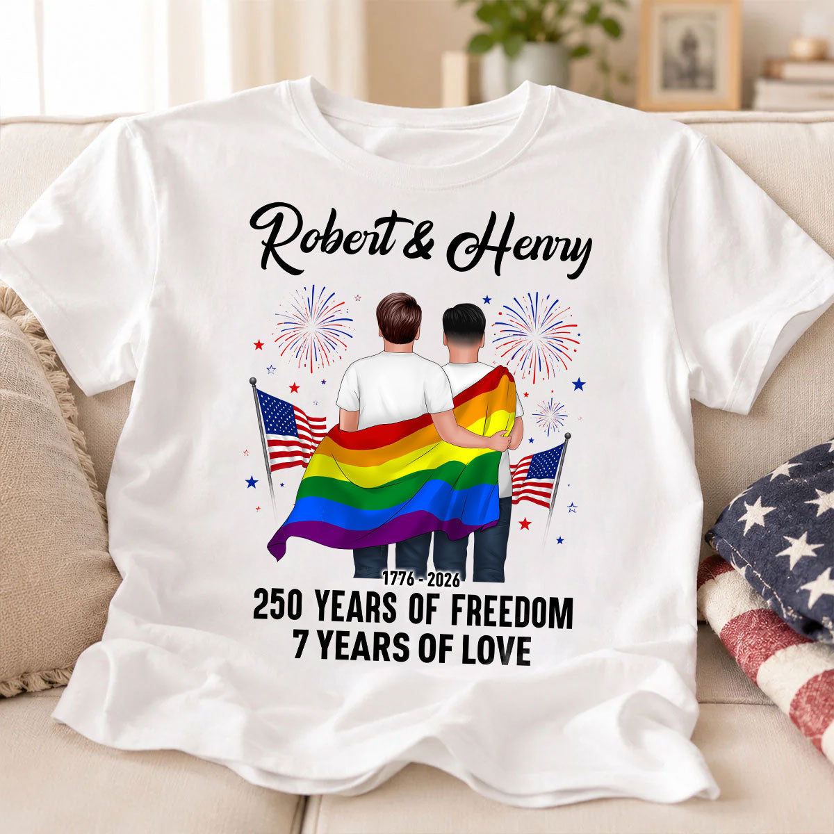 250 Years of Freedom LGBT Couple - Personalized Shirt - America 250th Anniversary