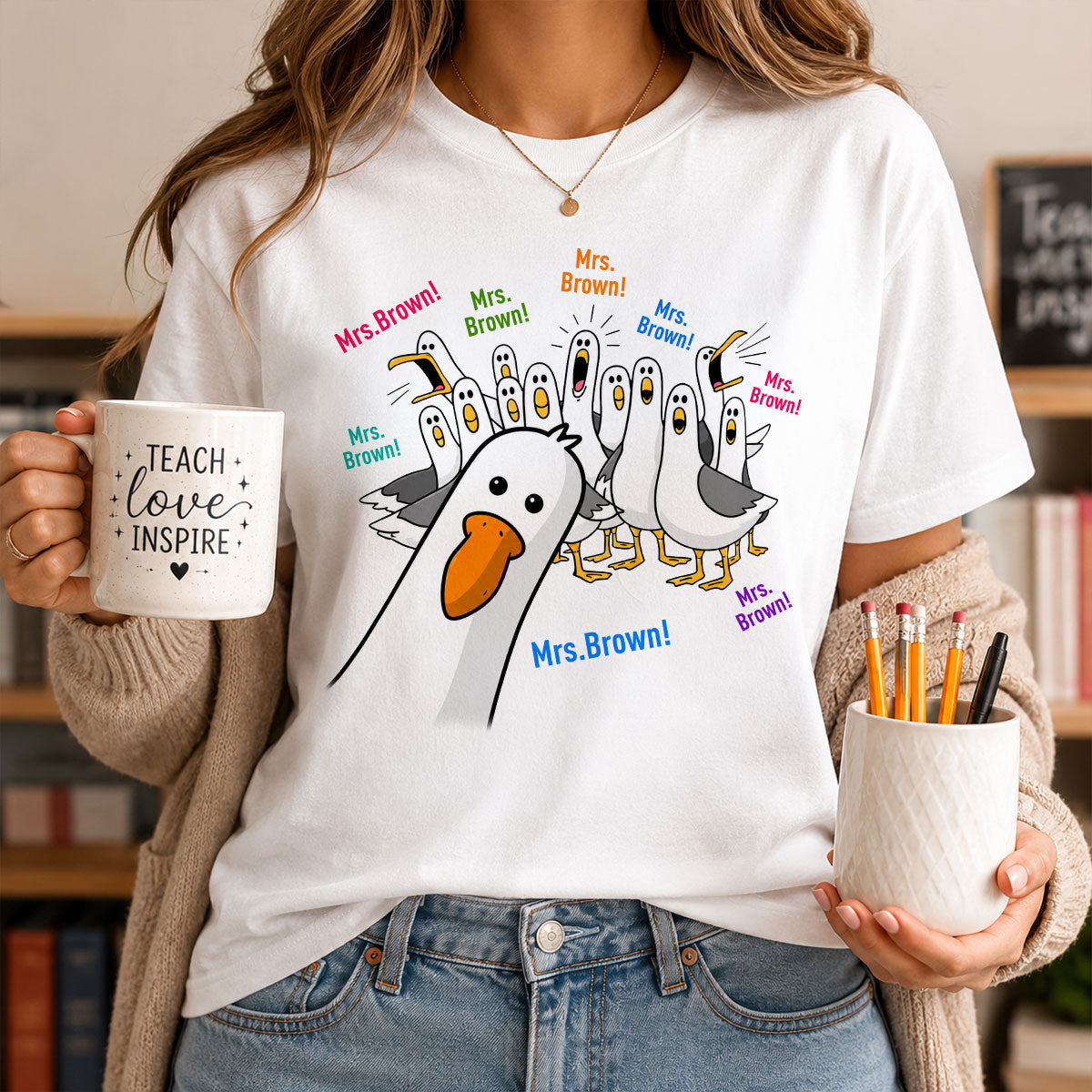 Funny Seagulls Teacher Name - Personalized Shirt - Back To School Gift For Teacher