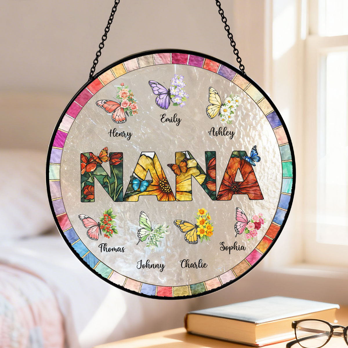 Grandma Butterfly with Grandkids' Names - Personalized Suncatcher - Mother's Day Gift for Mom, Grandma, Wife