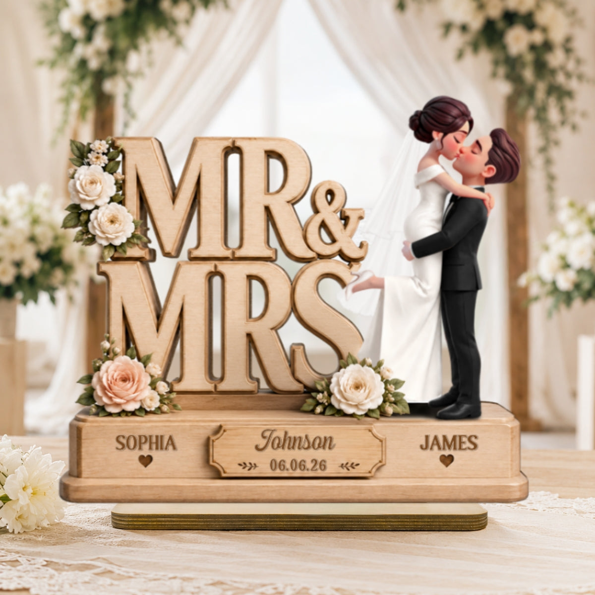 Mr & Mrs 2D Flat - Personalized Wooden Plaque - Wedding Gift, Wedding Decoration, Anniversary Gift, Newlywed Gift