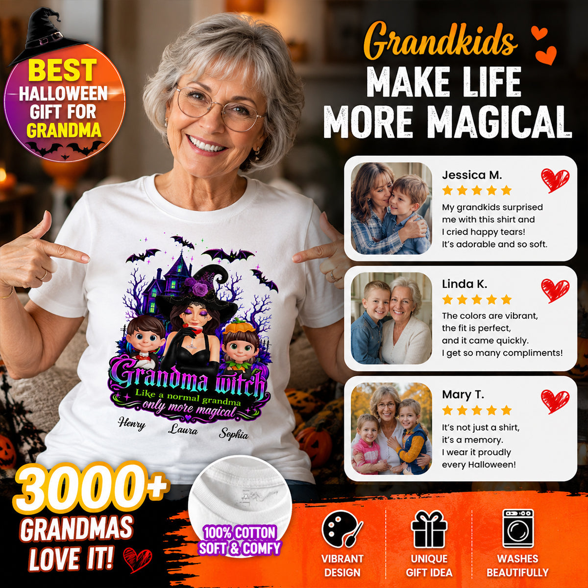 Grandma Mom Witch More Magical - Personalized Shirt - Halloween Spooky Scene, Gift for Grandma