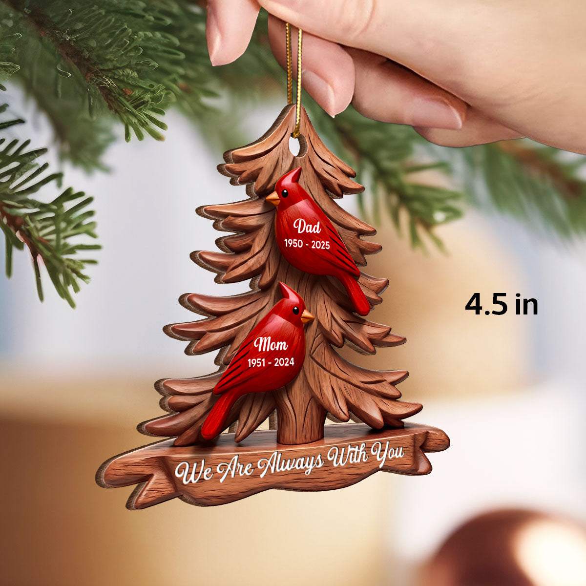 3D Effect Flat Christmas Cardinals Memorial - Personalized Ornament - Remembrance Gift, Sympathy Gift