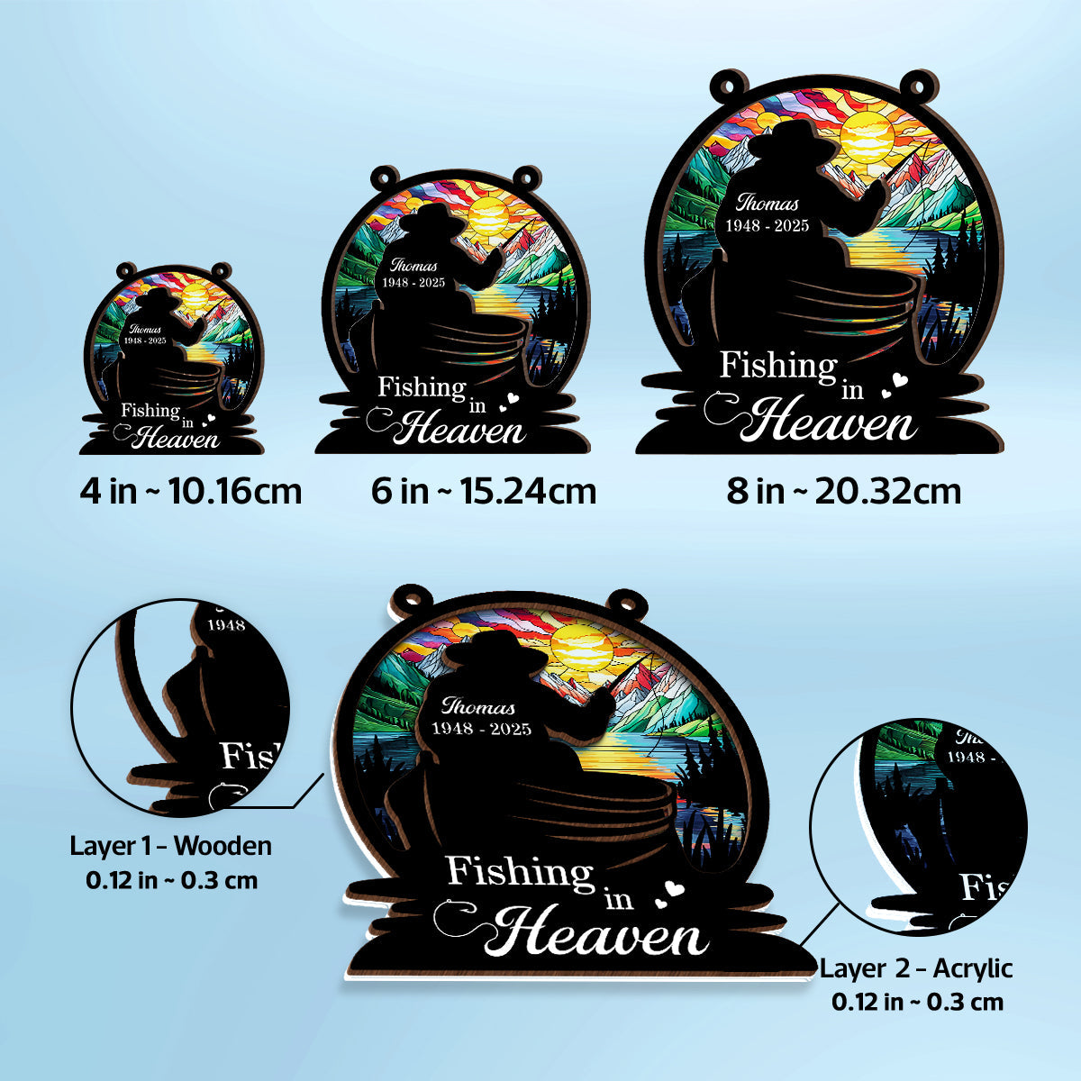 Fishing In Heaven Memorial - Personalized Suncatcher - Memorial Keepsake For Family