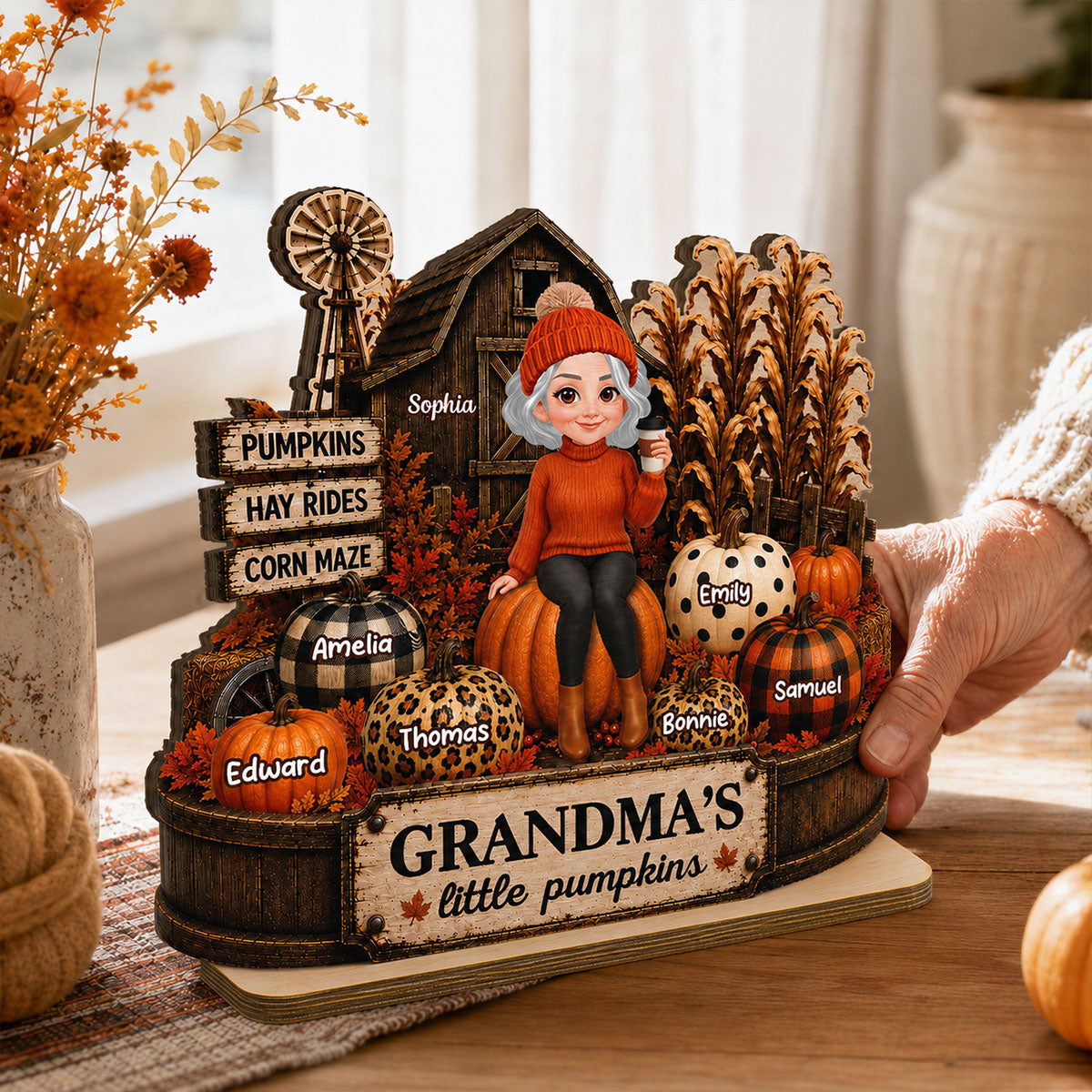 Grandma Pumpkins Hay Rides Corn Maze 2D Flate - Personalized Wooden Plaque