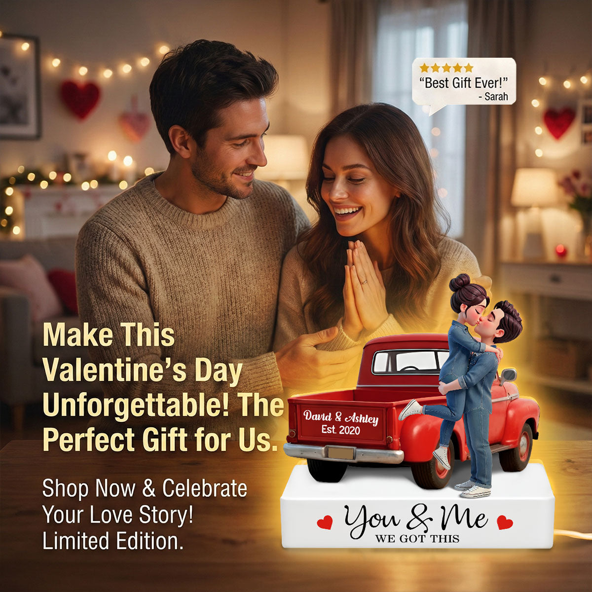 Romantic Couple Pickup Truck You & Me We Got This - Personalized Light Box - Valentine's Day Gift For Couple, Farmhouse Decor