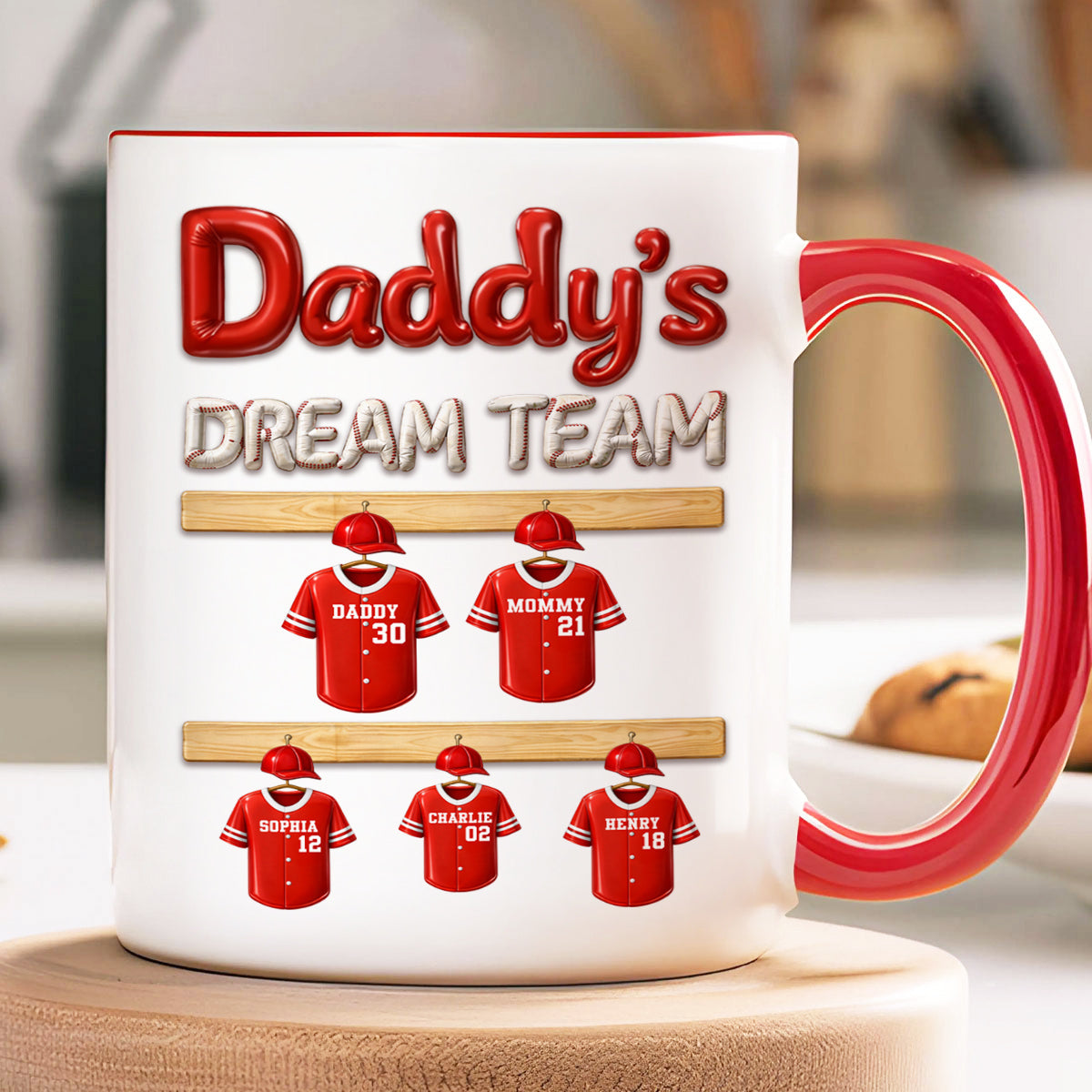 Daddy's Dream Team Baseball Family - Personalized Mug - Gift For Dad, Gift For Family