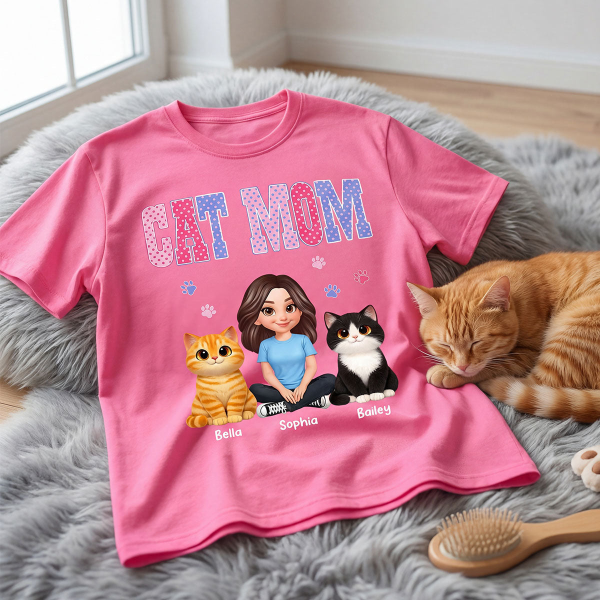 Trending 2026 Polka Dot Pattern Spring Summer Vibe Cat Mom - Personalized Shirt - Mother's Day Gift For Cat Mom