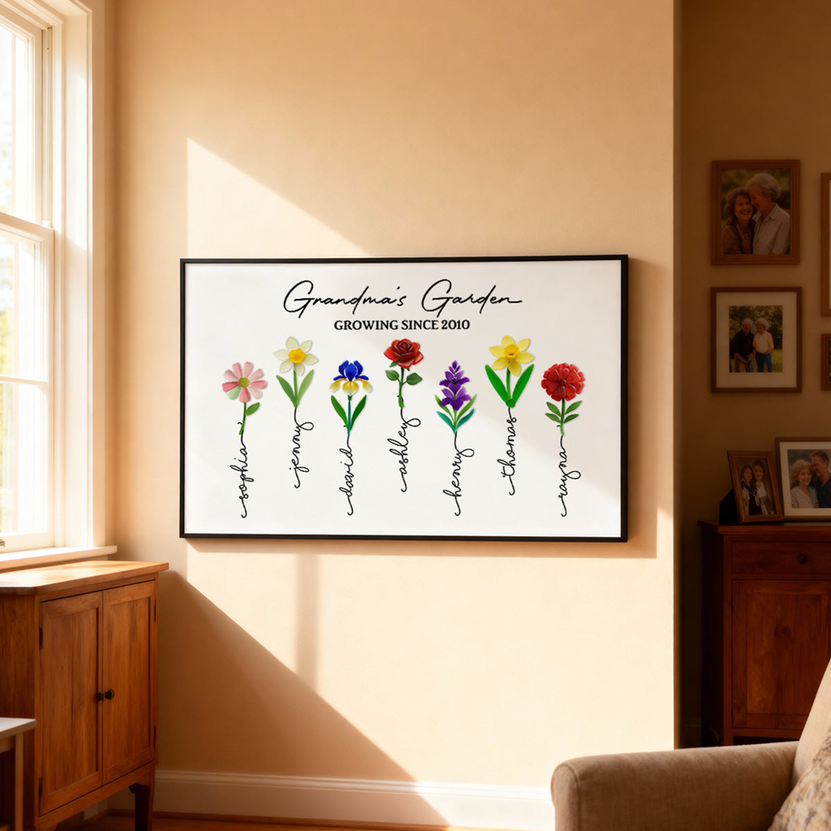 Grandma's Garden 3D Sea Glass - Personalized Poster - Christmas Gift for Grandma