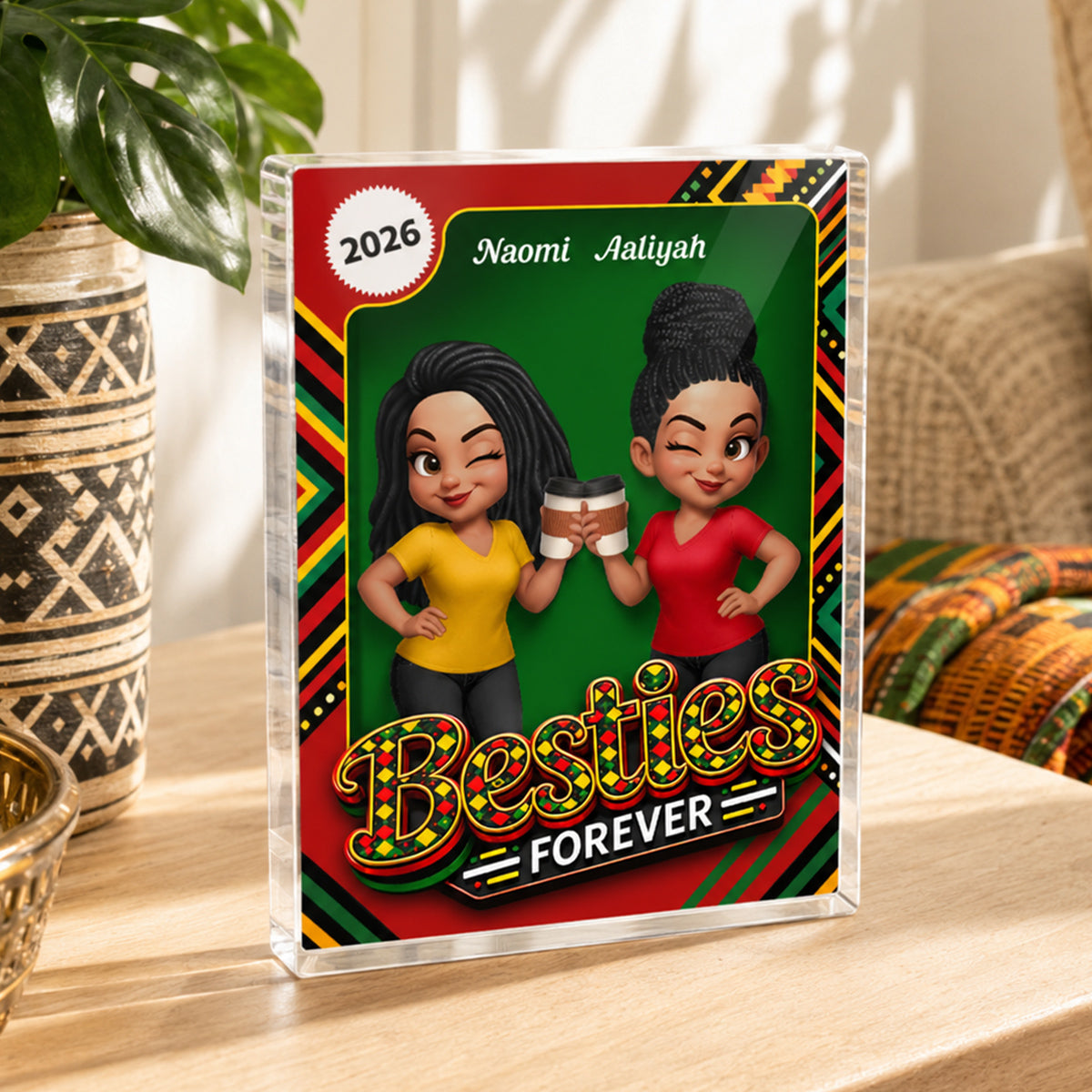 Tribal Pattern Besties Forever - Personalized Acrylic Block Plaque - Birthday Gift, Gift For Best Friends