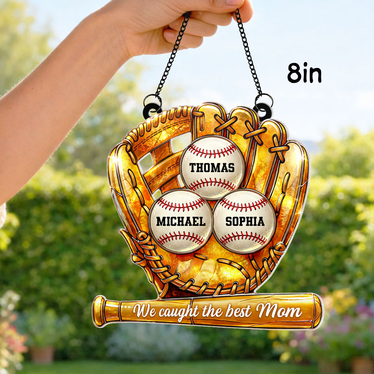 Baseball Glove We Caught the Best Mom - Personalized Suncatcher - Sentimental Mother's Day Gift for Mom, Wife