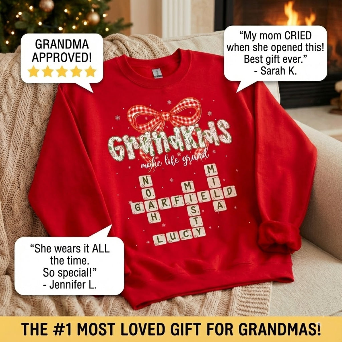 Grandkids Make Life Grand Coquette Floral Christmas Pattern Crossword Puzzle Art - Personalized Shirt