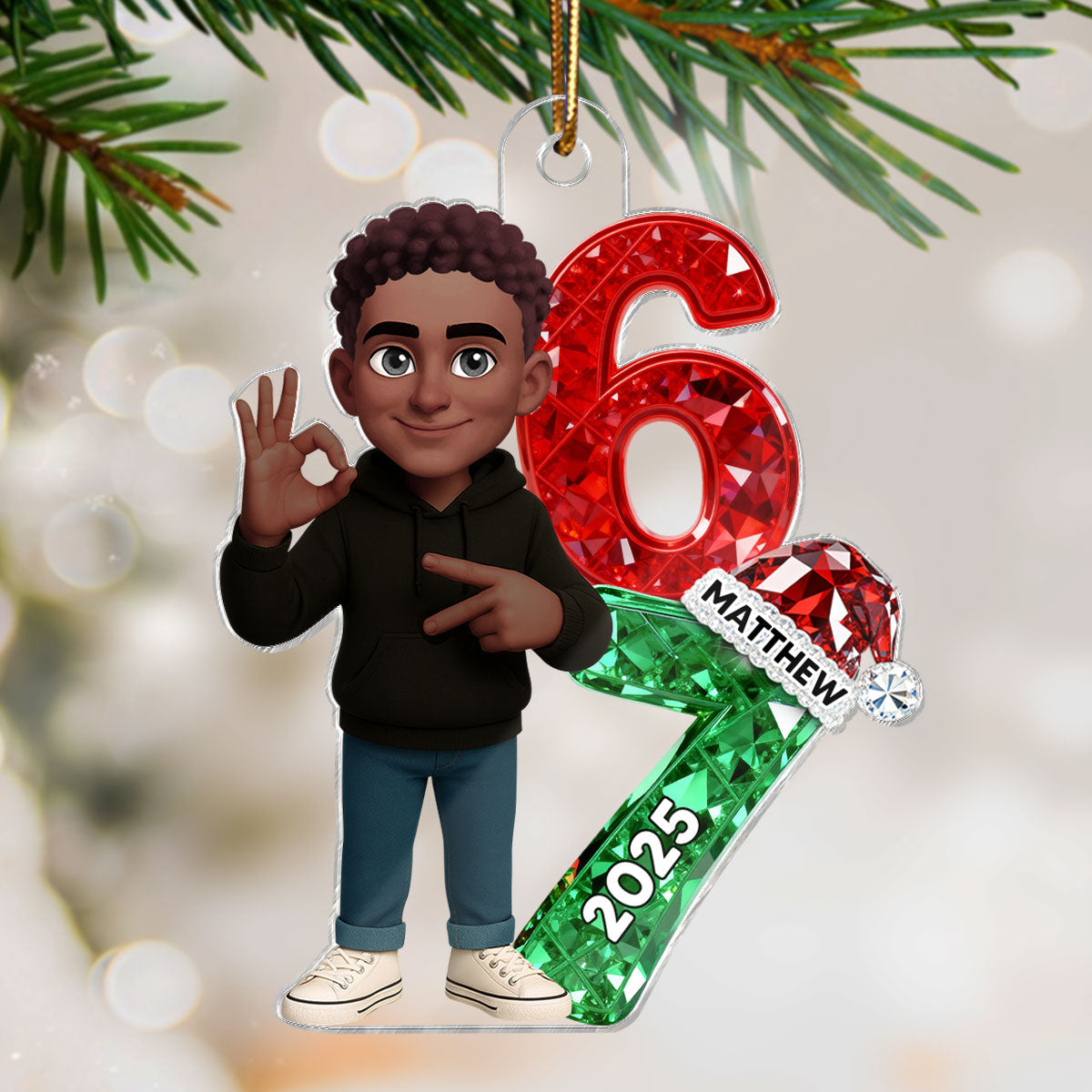3D Effect Flat Teen Boy Girl 2025 Trending Slang Christmas 67 Six Seven - Personalized Acrylic Ornament - Funny Christmas Gift For Teen, Grandkid, Gen Alpha