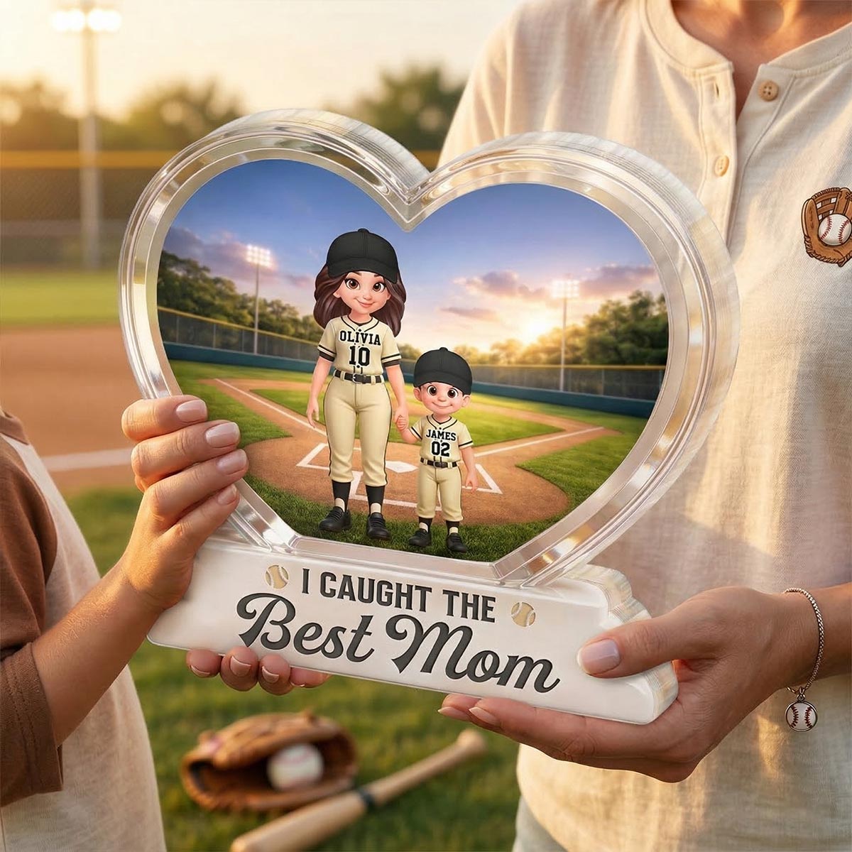 We Caught The Best Mom Baseball 2D Flat - Personalized Acrylic Block Plaque - Mother's Day Gift For Baseball Mom
