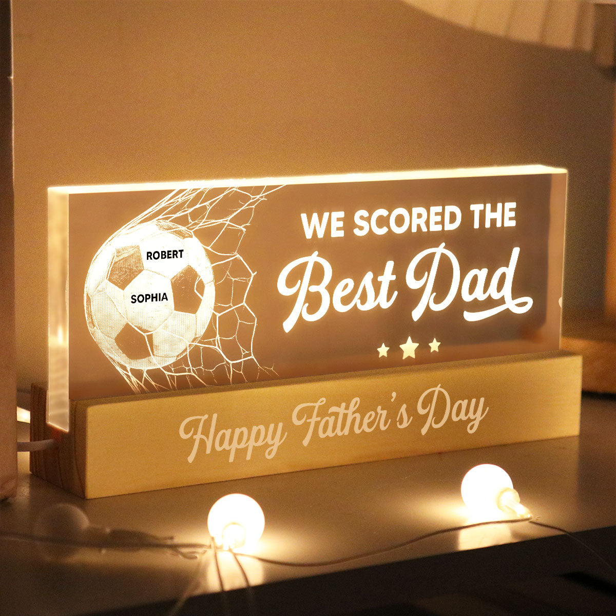 We Scored The Best Dad Mom - Personalized Acrylic Block LED Night Light - Father's Day Gift For Soccer Dad