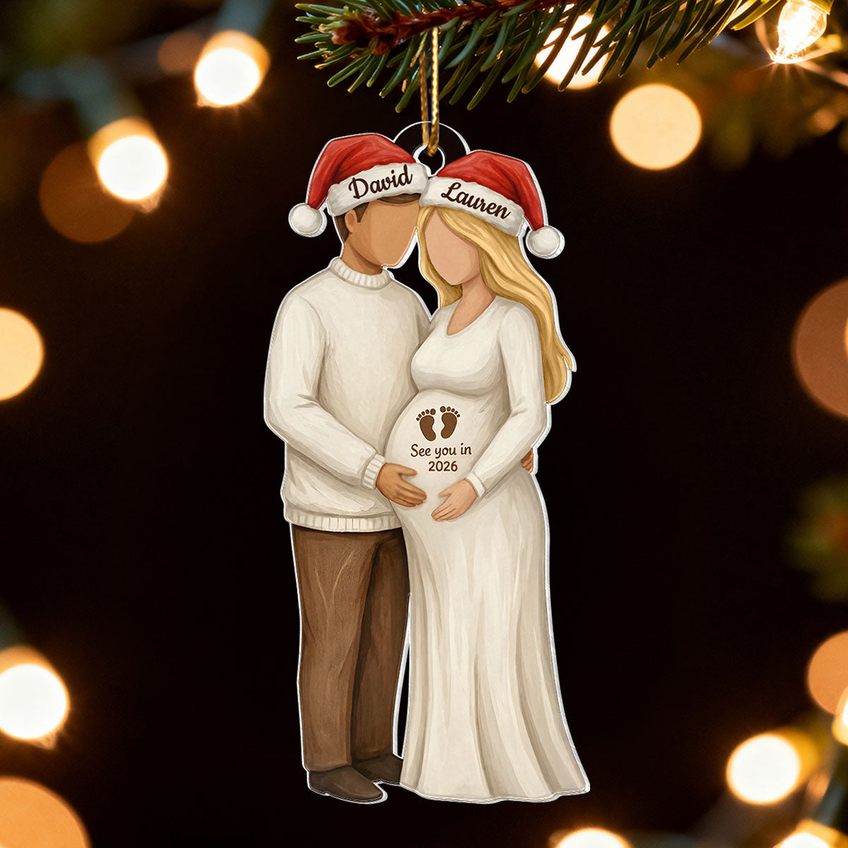 3D Effect Wooden Pregnancy Announcement - Personalized Acrylic Ornament - Heartwarming Christmas Gift For Couple, Family