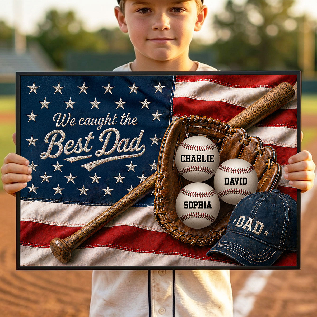 Proud Nation Flag We Caught The Best Dad Baseball - Personalized Poster - Father's Day Gift For Dad