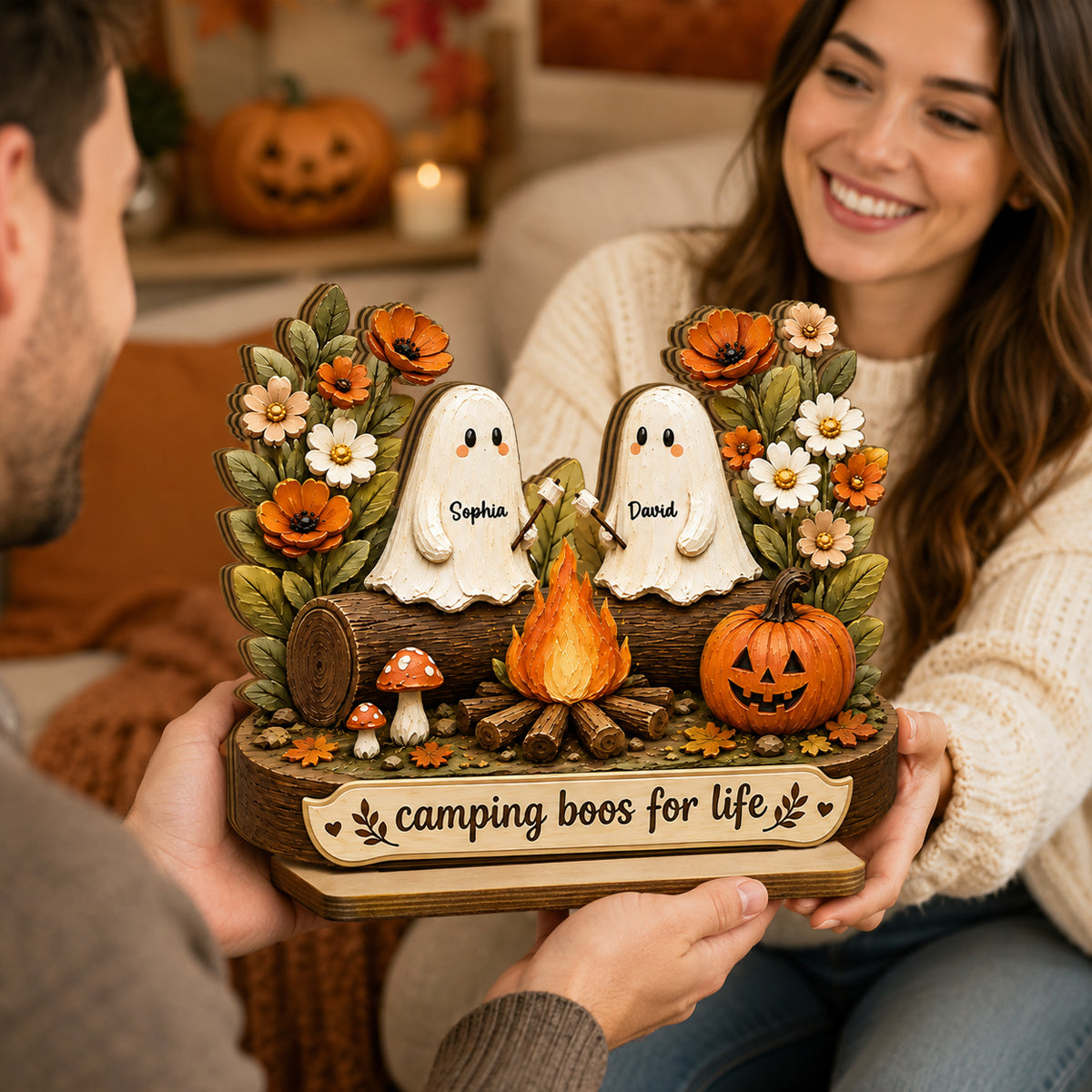 Camping Boos For Life - Personalized 2-Layered Wooden Plaque - Halloween Decor Gift, Gift For Couple
