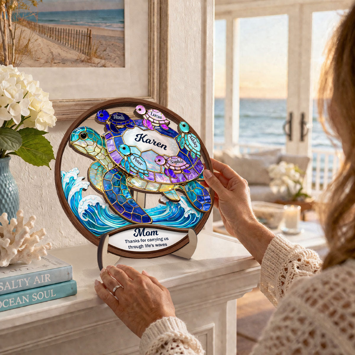 Thanks for Carrying us Through Life's Waves - Personalized 2-Layered Wooden Plaque - Mother's Day Gift for Mom, Wife