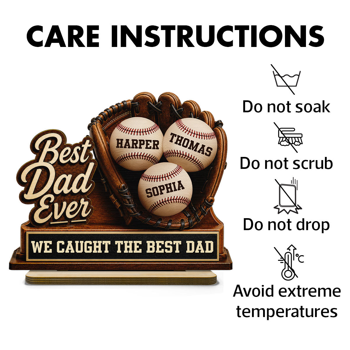 We Caught The Best Dad Baseball Glove - Personalized 2-Layered Wooden Plaque - Happy  For Baseball Dad