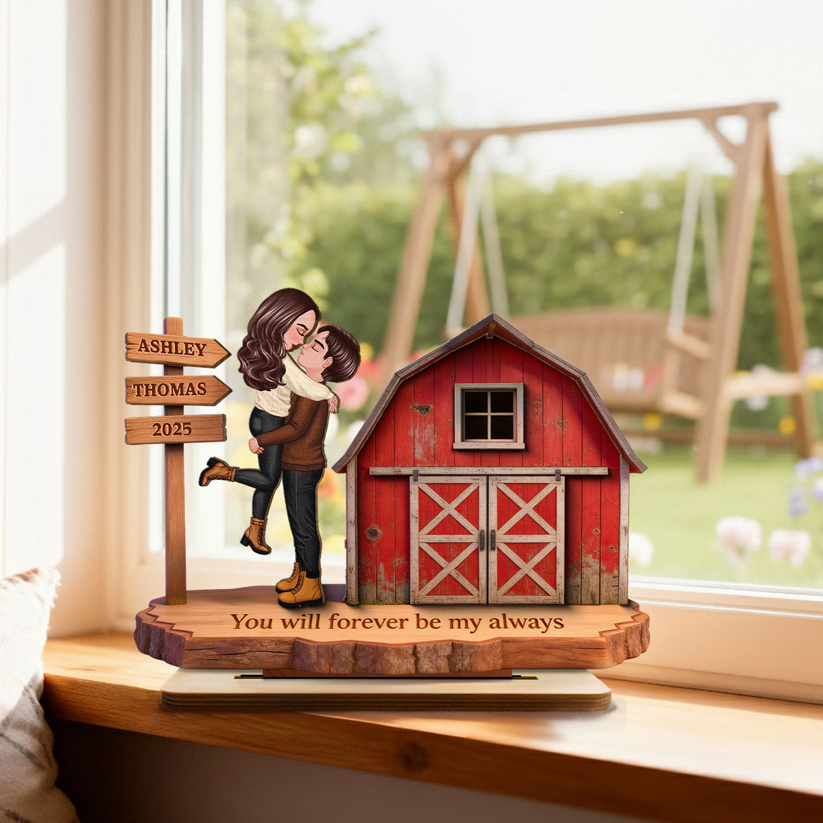 Nostalgia Barn House Eternal Love Couple Sign Posts - Personalized 2-Layer Wooden Plaque - Gift For Couple, For Him, For Her, Farmhouse Decor