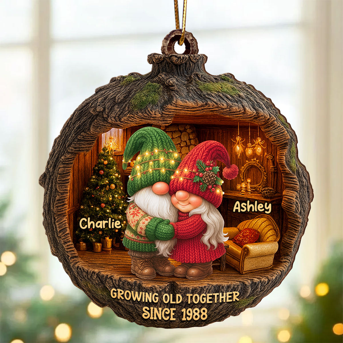 Gnome Couple Cozy Christmas - Personalized Wooden Ornament - Christmas Gift for Couple, for Her, for Him