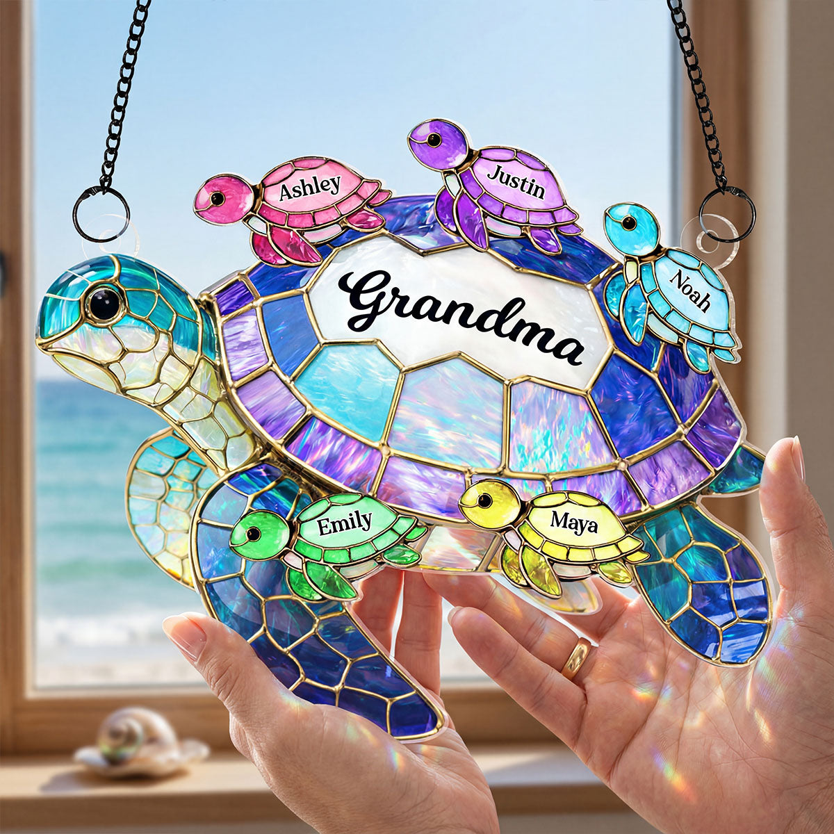 Turtle Mom Grandma - Personalized Suncatcher - Heartfelt Mother's Day Gift for Mom, Grandma, Wife