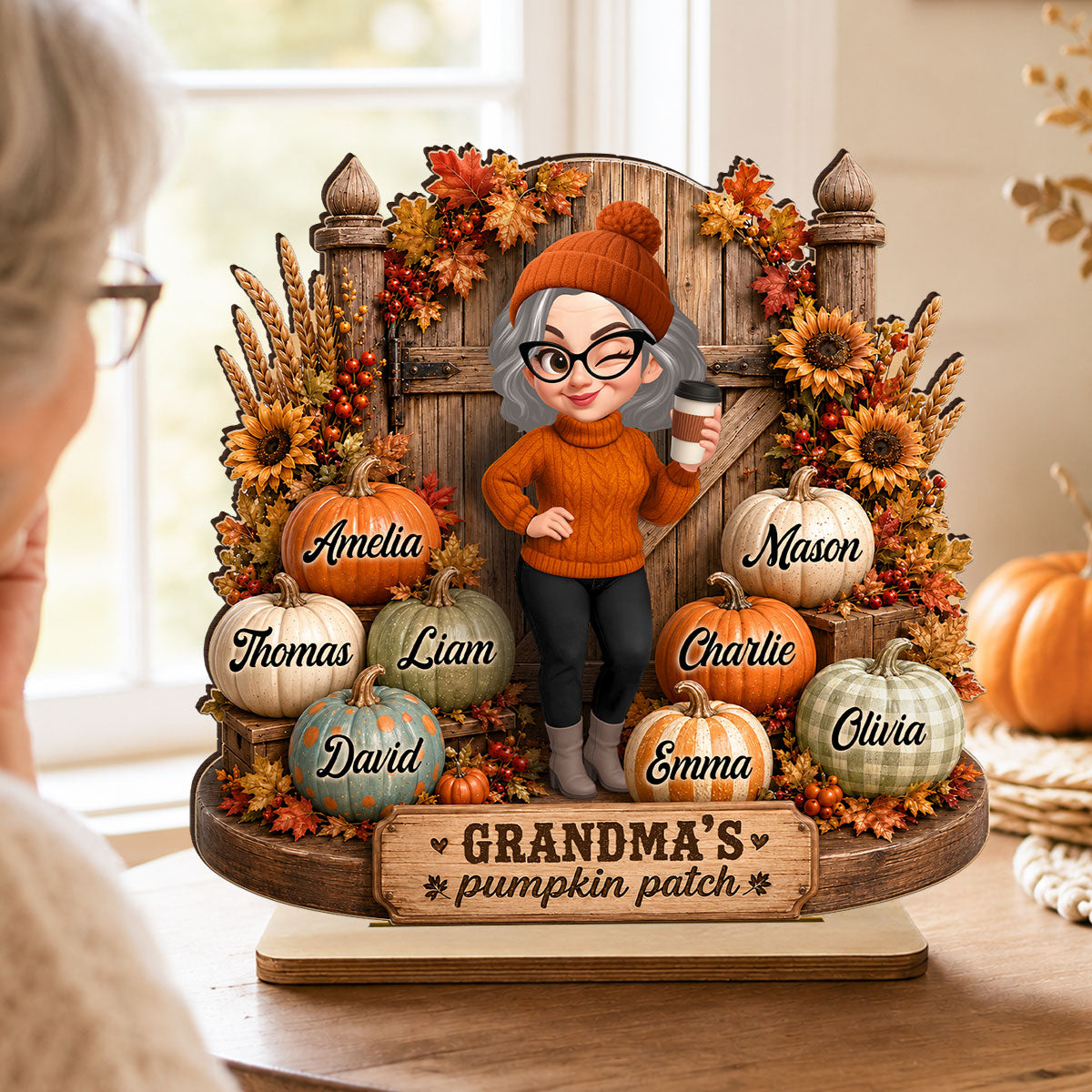 Grandma's Pumpkin Patch Rustic Farmhouse - Personalized 2-Layered Wooden Plaque - Fall Decor for Grandma