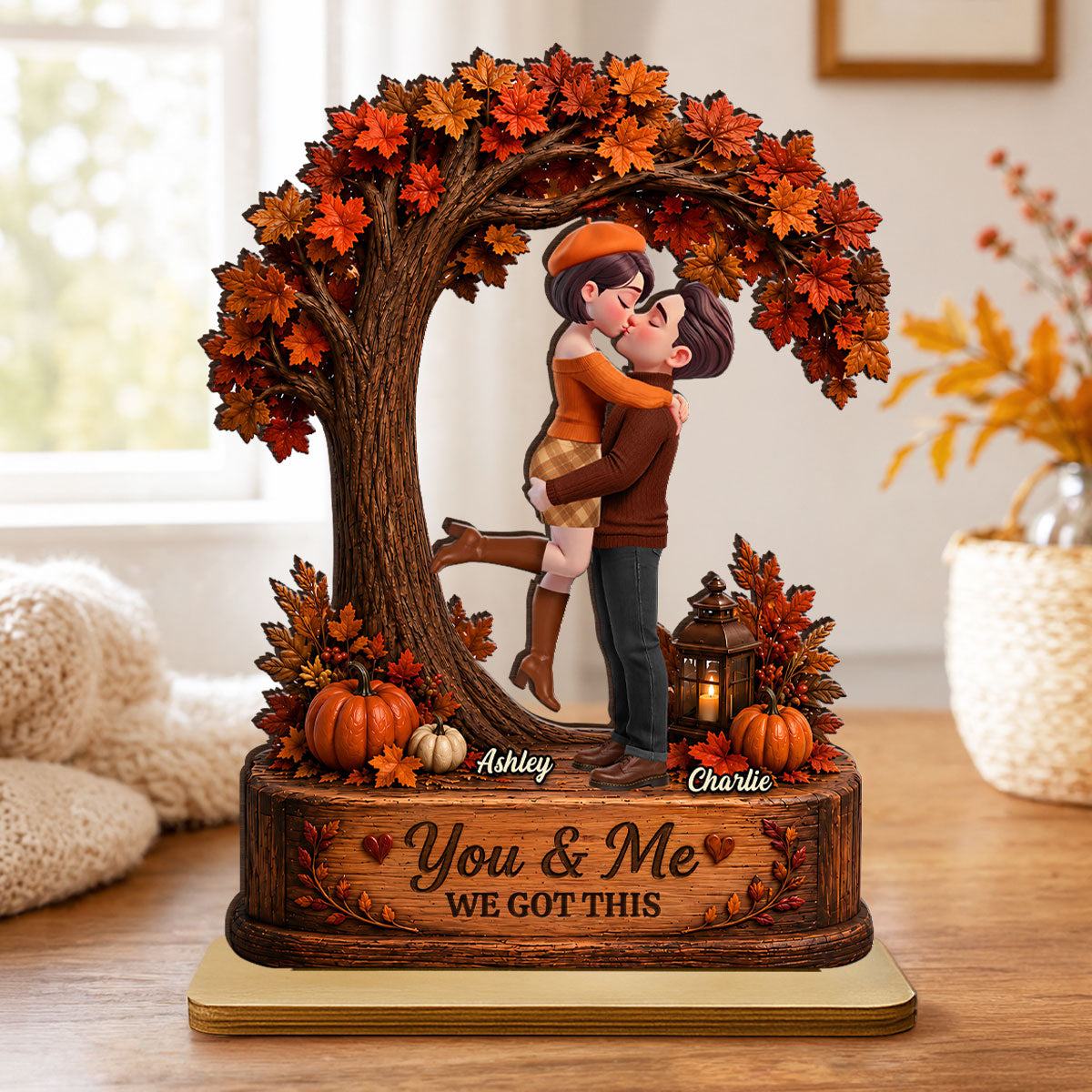 Couple Under Tree We Got This - Personalized 2-Layered Wooden Plaque - Fall Season Decor Gift, Gift For Couple