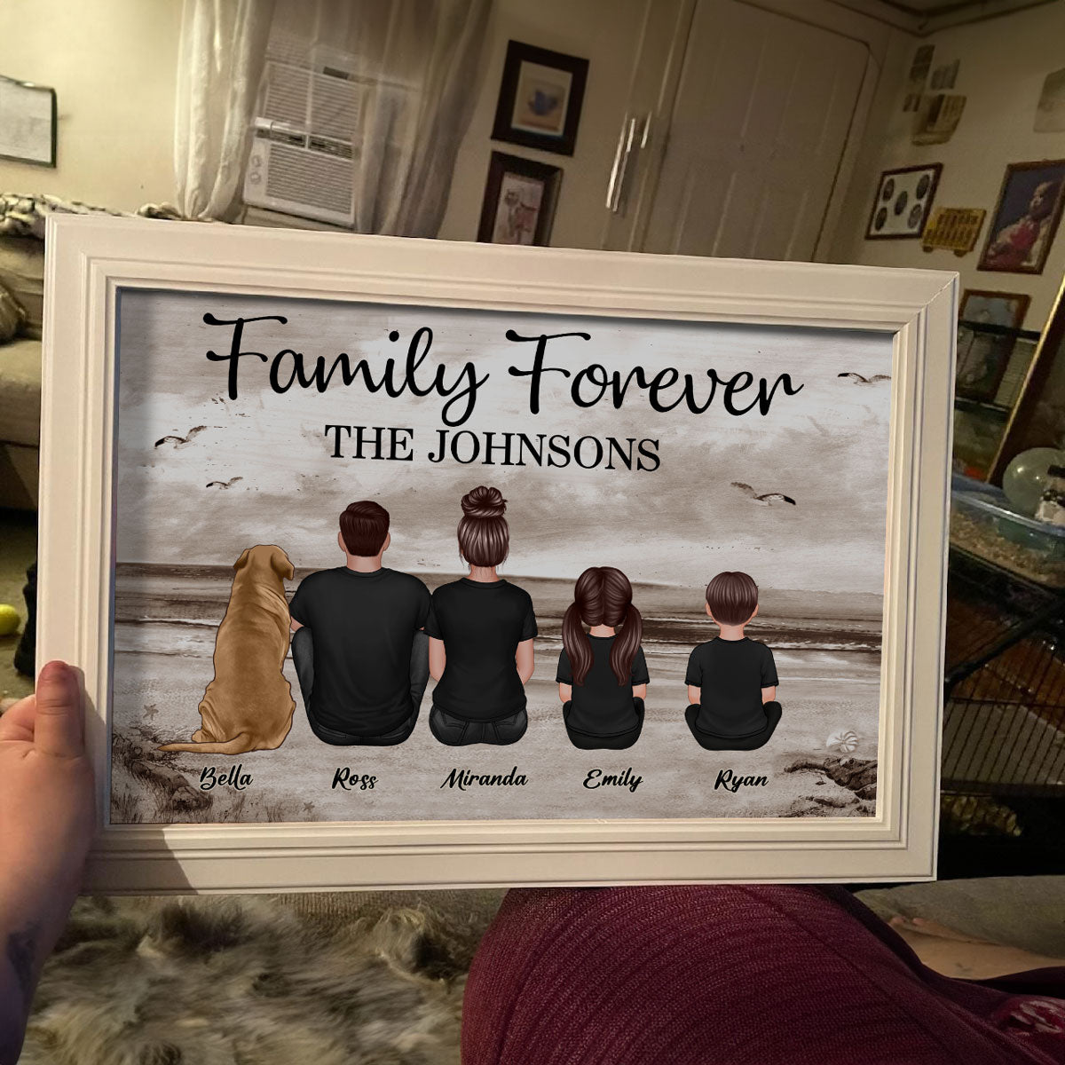[FREE DELIVERY - Limited Time Offer] Custom Family Retro Vintage Beach Landscape Poster, Gift For Mom, Dad, Husband, Wife