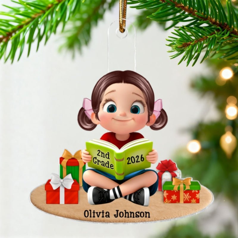 3D Effect Kid Reading Book - Personalized Acrylic Ornament - Christmas Gift For Book Lover, Bookworm, Book Club Gift